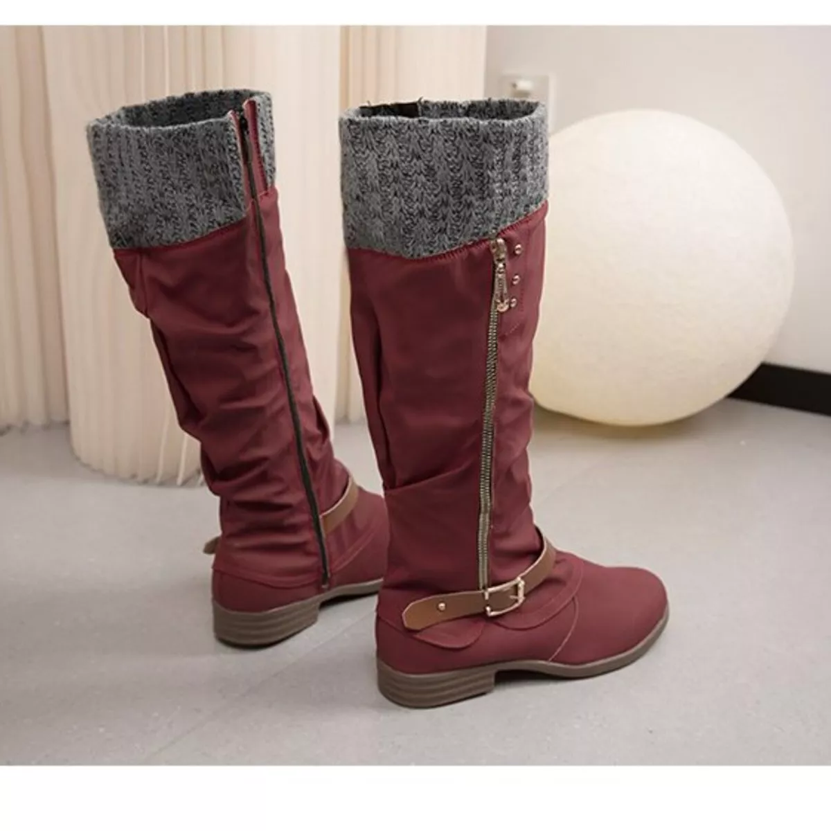 Knee High Slouch Boots with Knit Cuff - Image 2