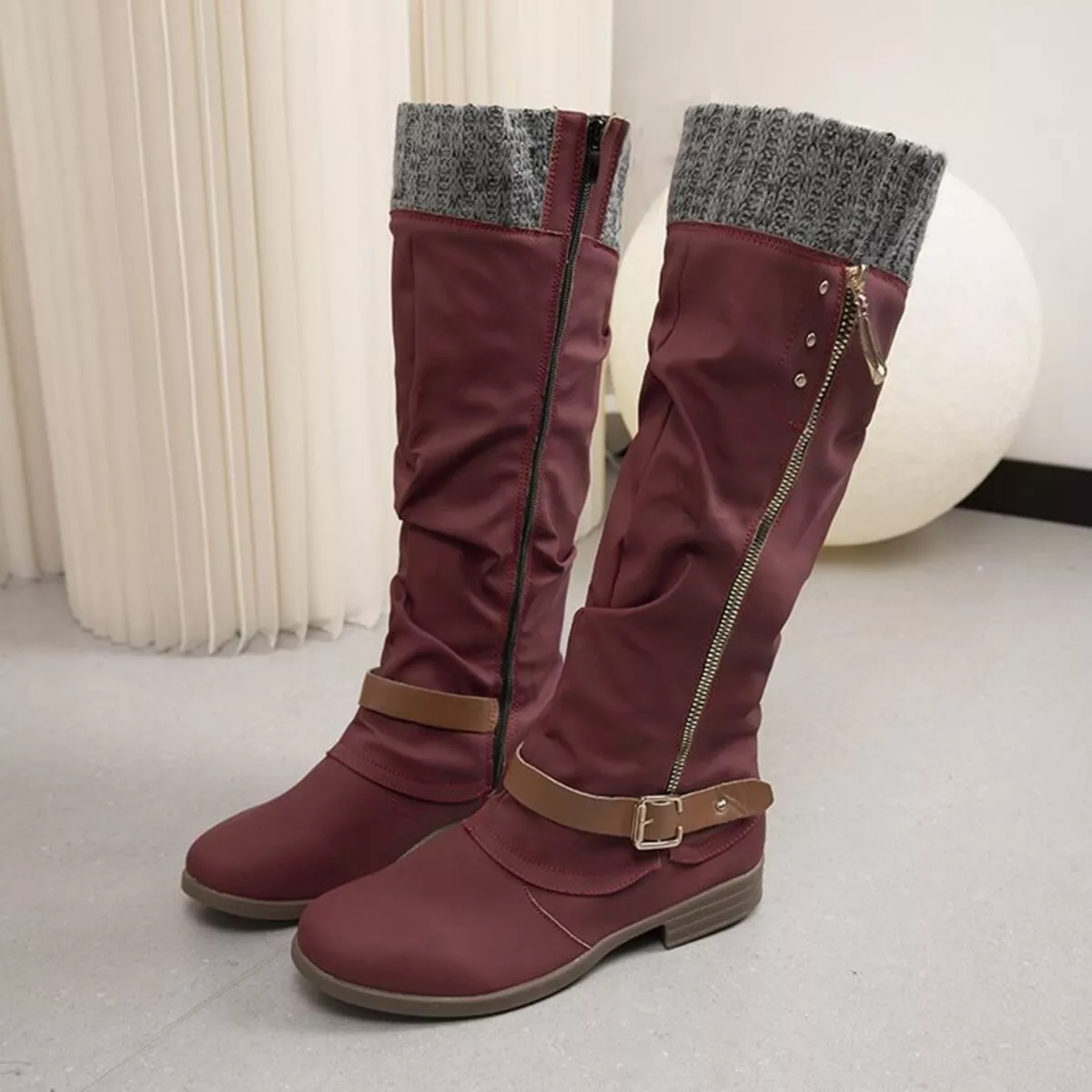 Knee High Slouch Boots with Knit Cuff - Image 3