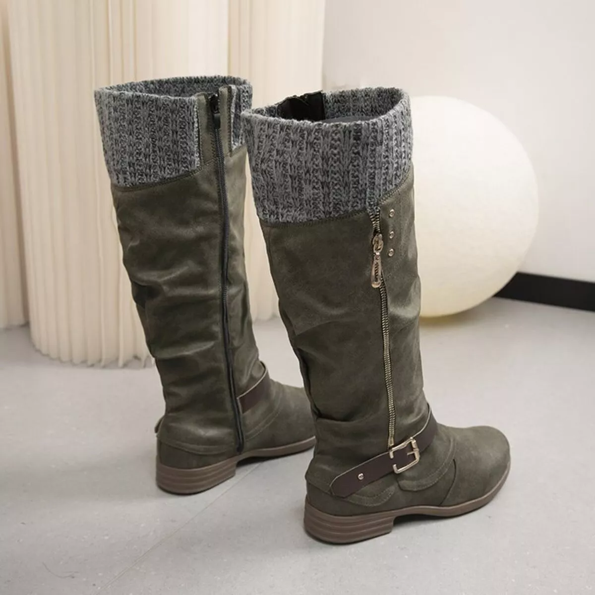 Knee High Slouch Boots with Knit Cuff - Image 6