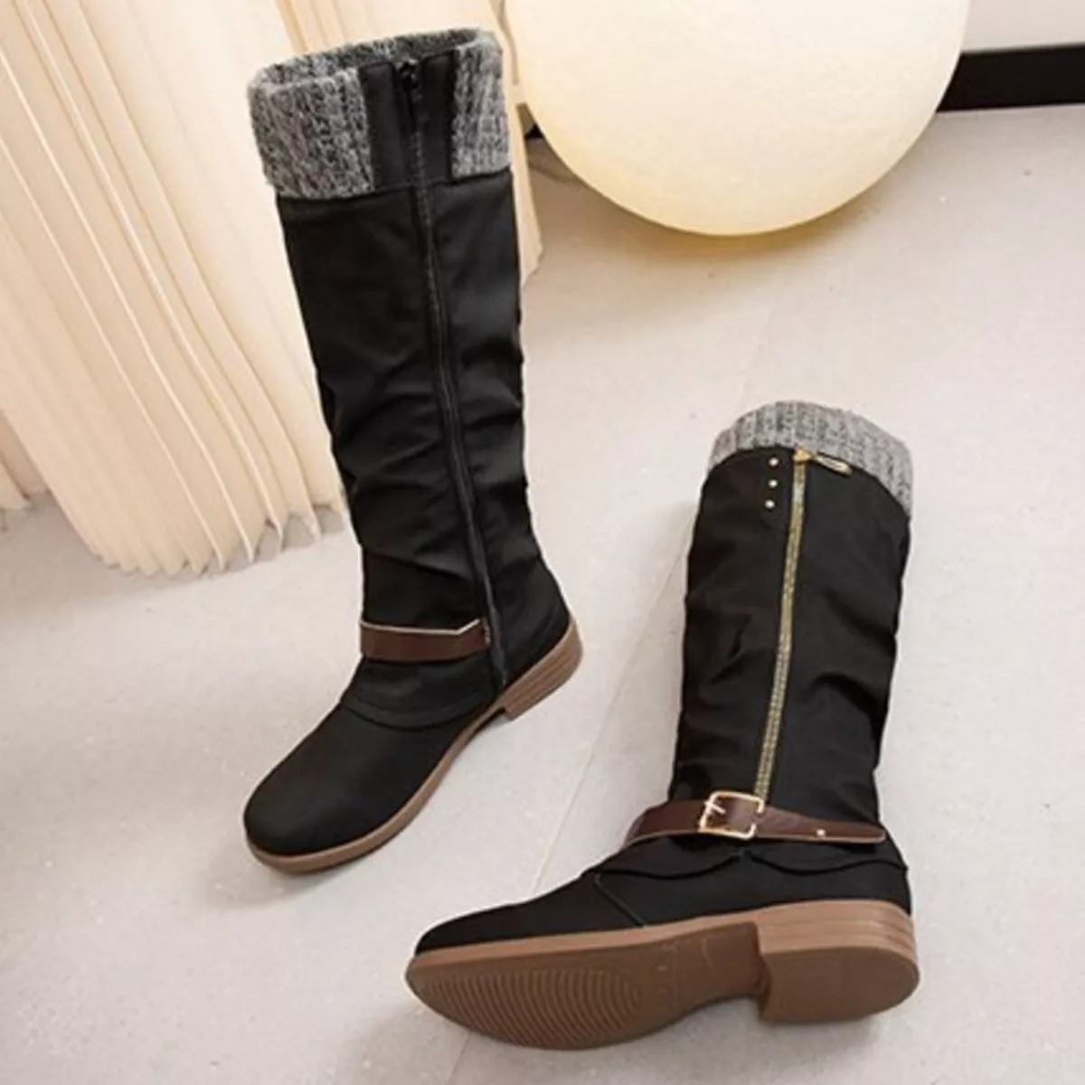 Knee High Slouch Boots with Knit Cuff - Image 9