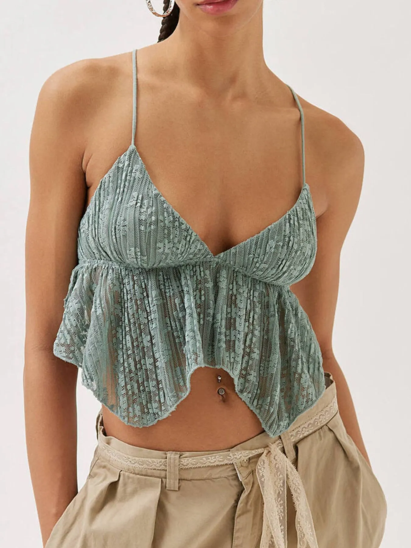 Lace Cropped Cami with Flowy Hem - Image 10