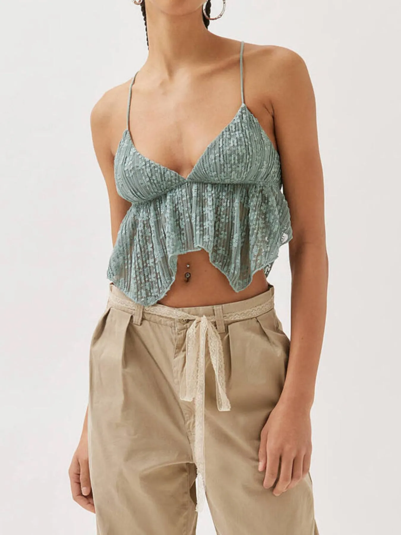 Lace Cropped Cami with Flowy Hem - Image 12