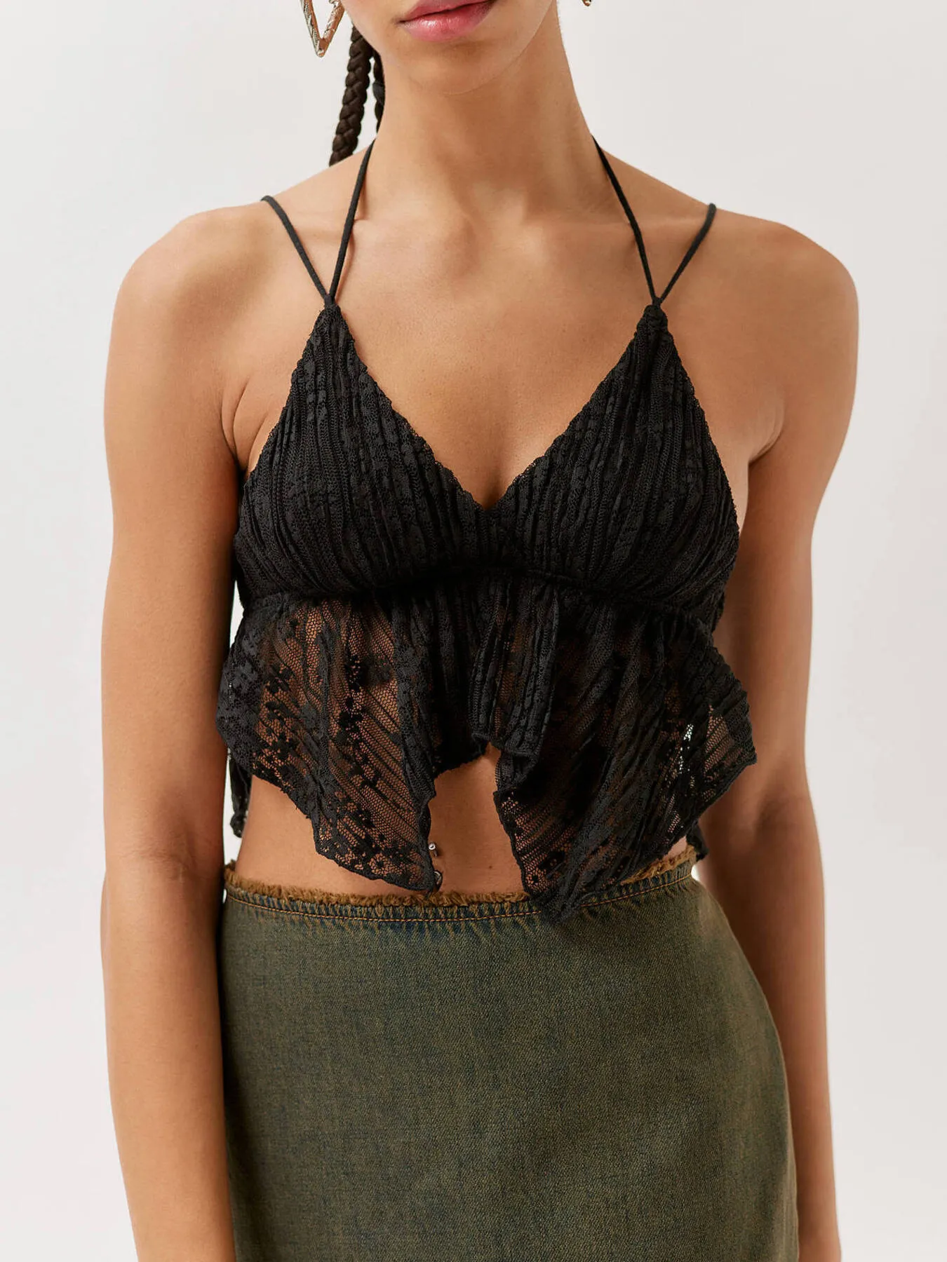 Lace Cropped Cami with Flowy Hem - Image 6