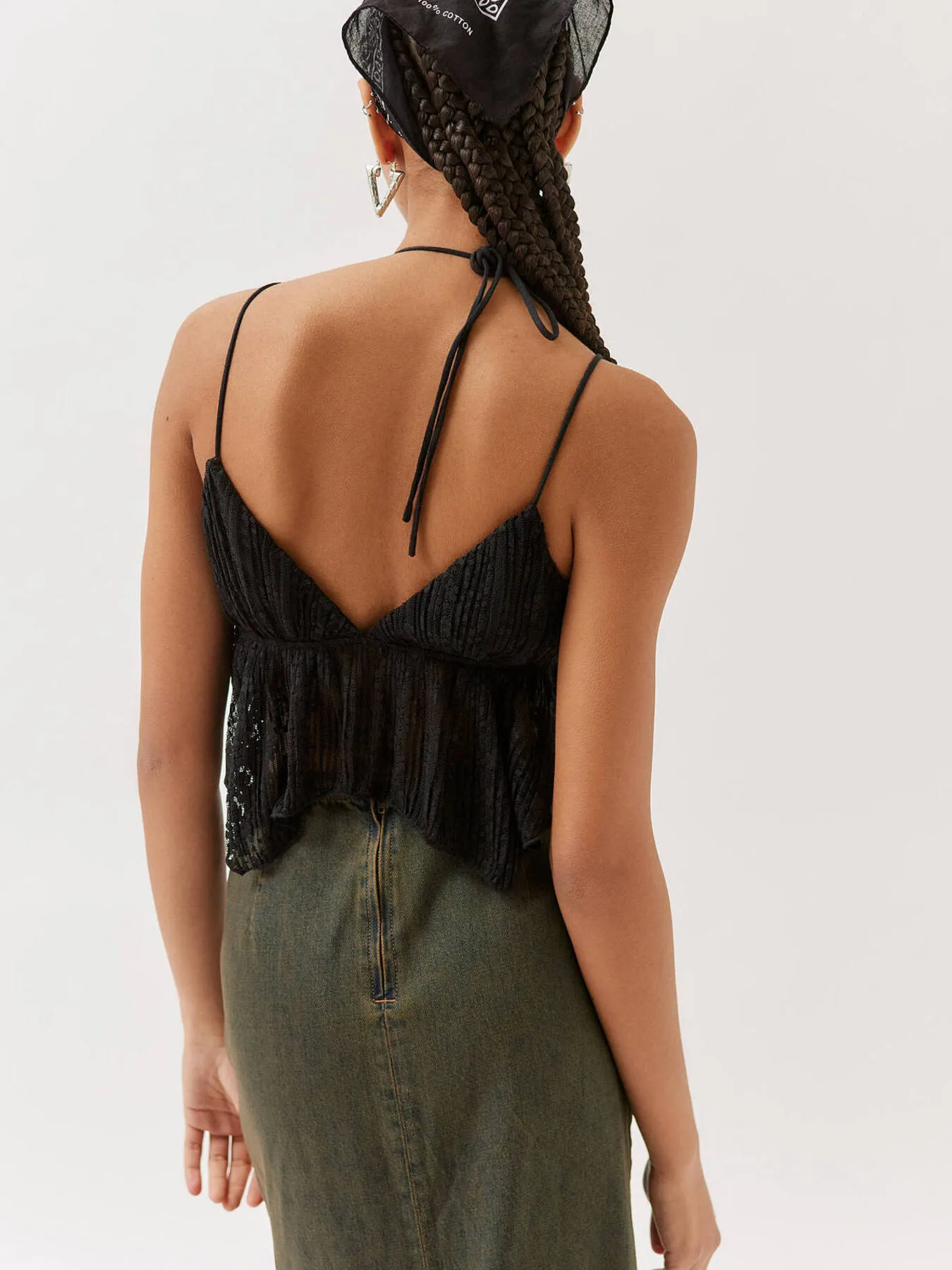 Lace Cropped Cami with Flowy Hem - Image 7