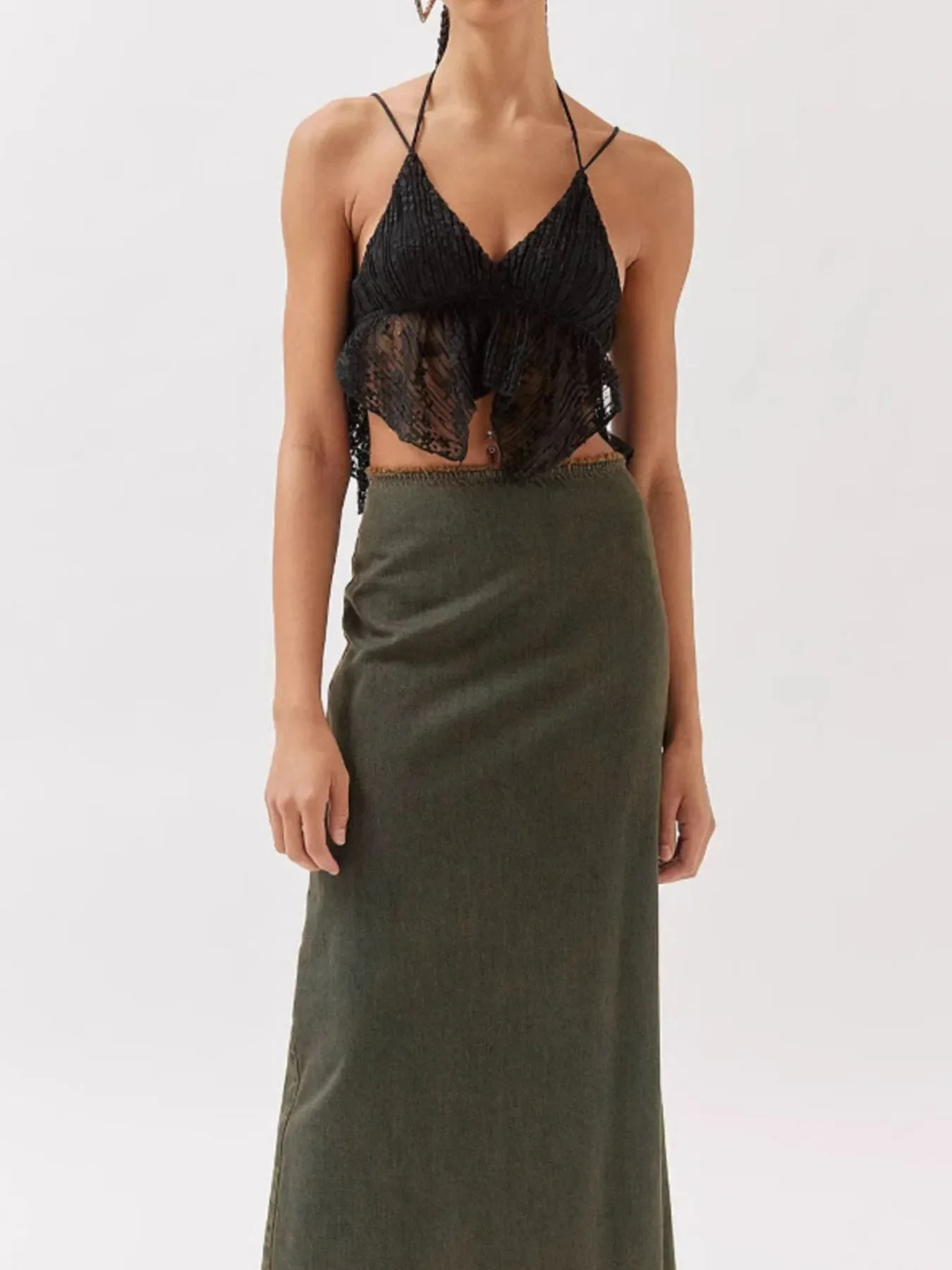 Lace Cropped Cami with Flowy Hem - Image 9