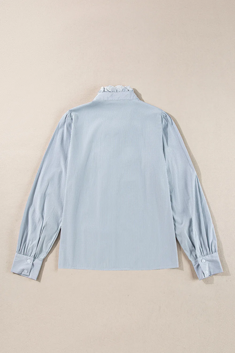 Lace Detail Striped Mock Neck Long Sleeve Shirt - Image 3