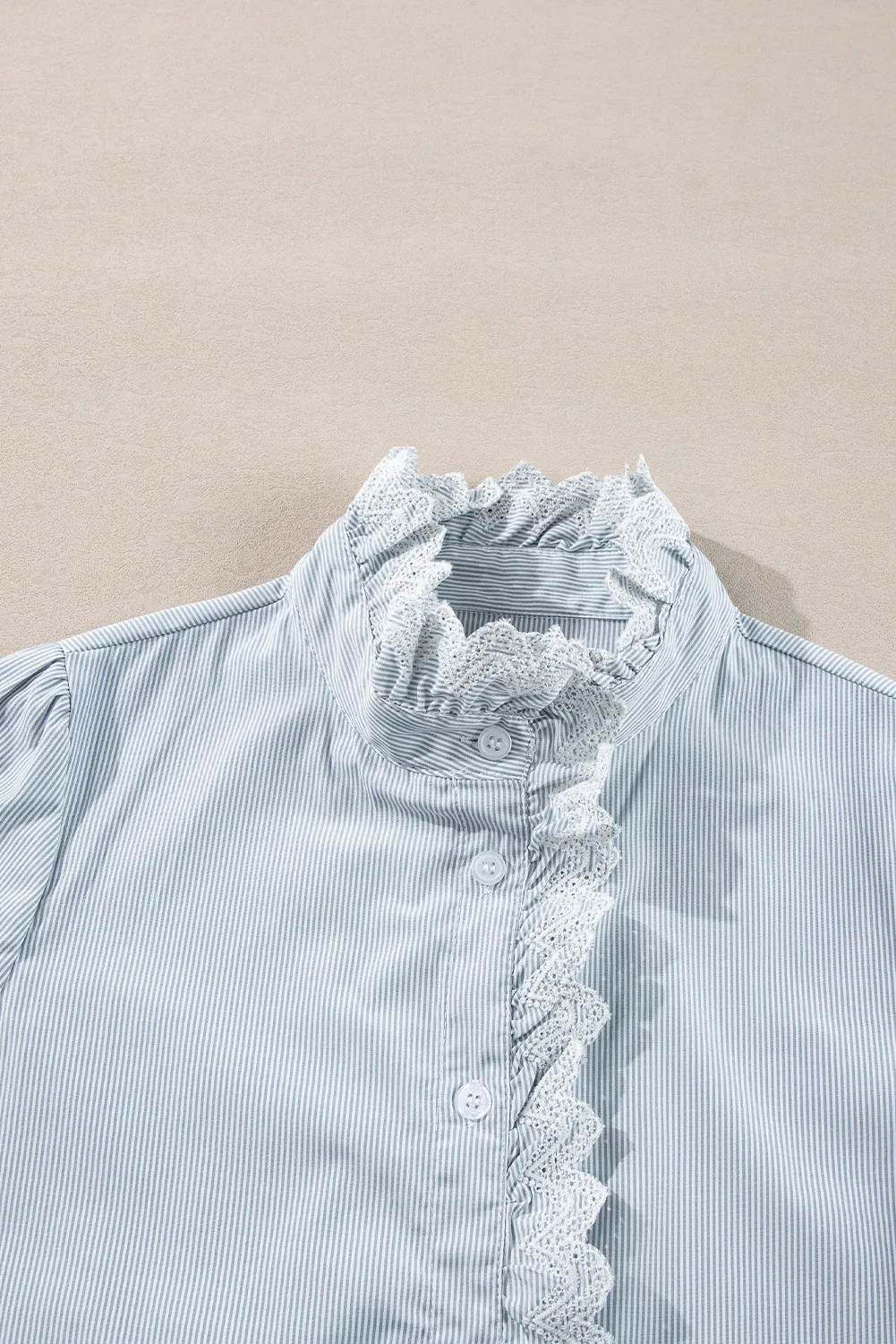 Lace Detail Striped Mock Neck Long Sleeve Shirt - Image 4