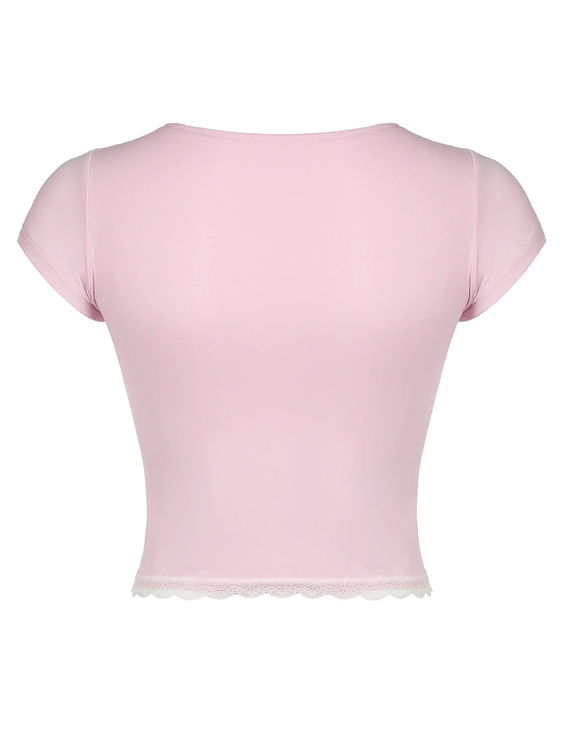 Lace Detail Sweetheart Neck Short Sleeve T-Shirt - Image 10