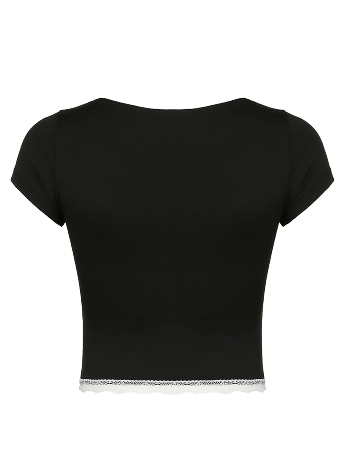 Lace Detail Sweetheart Neck Short Sleeve T-Shirt - Image 3