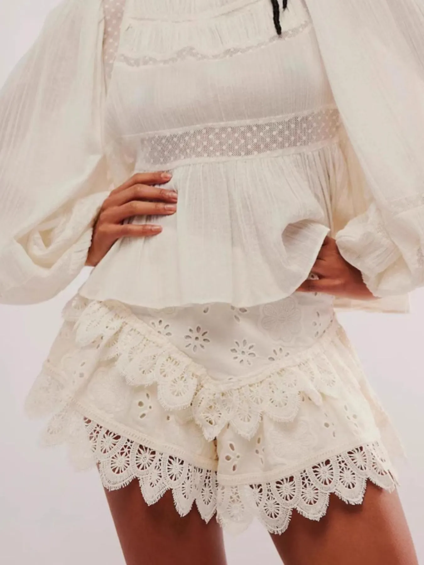 Lace Eyelet Ruffle Hem Shorts - Image 2