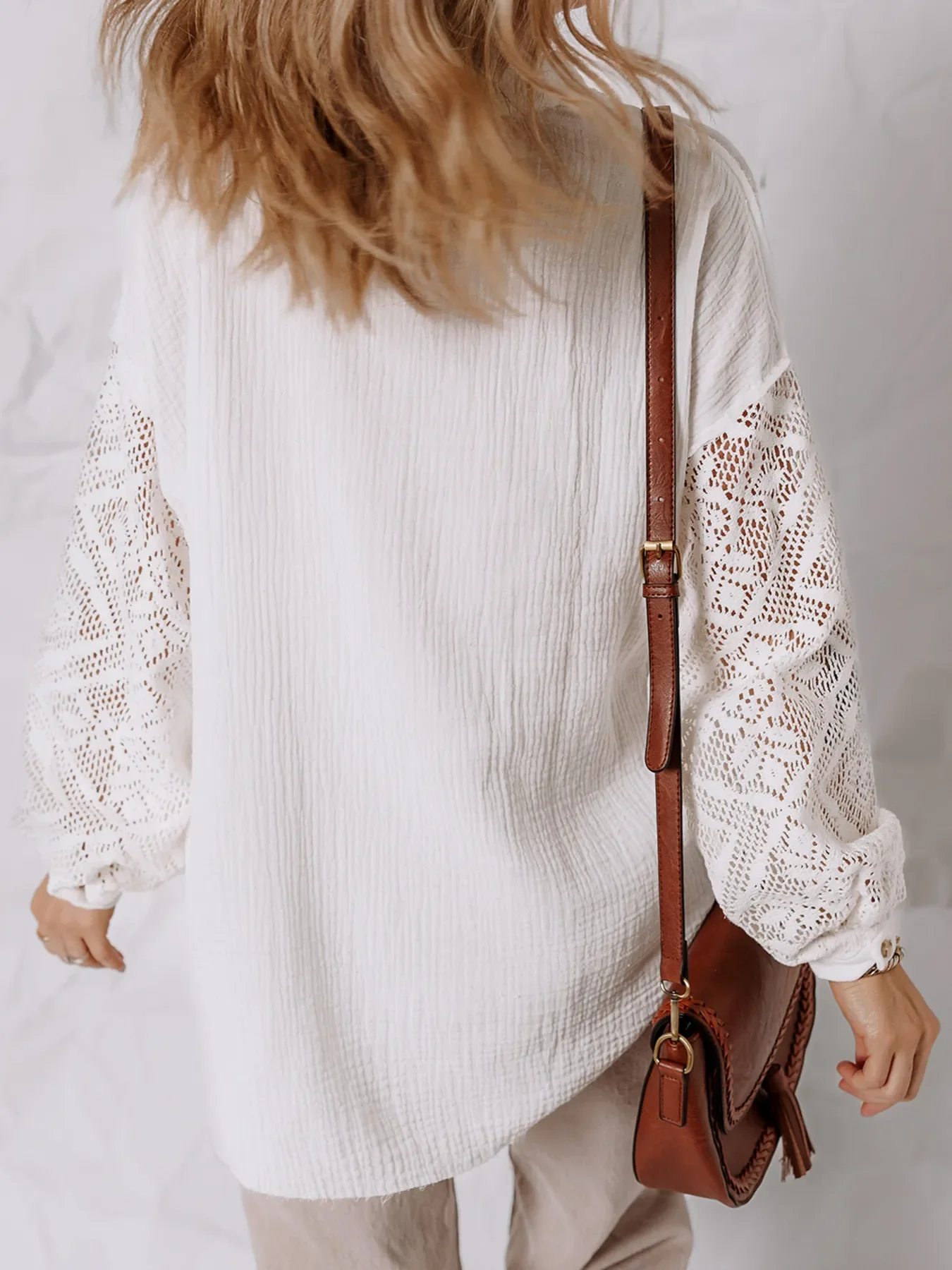 Lace Sleeve Button Down Shirt - Image 3
