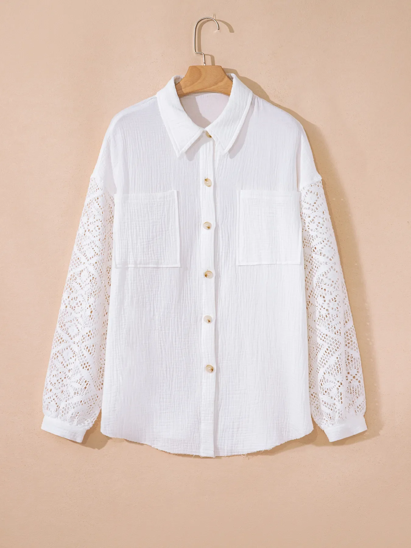 Lace Sleeve Button Down Shirt - Image 7