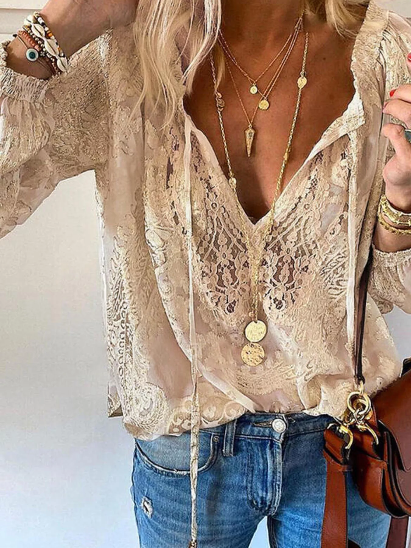 Lace Tie-Neck Blouse - Image 10