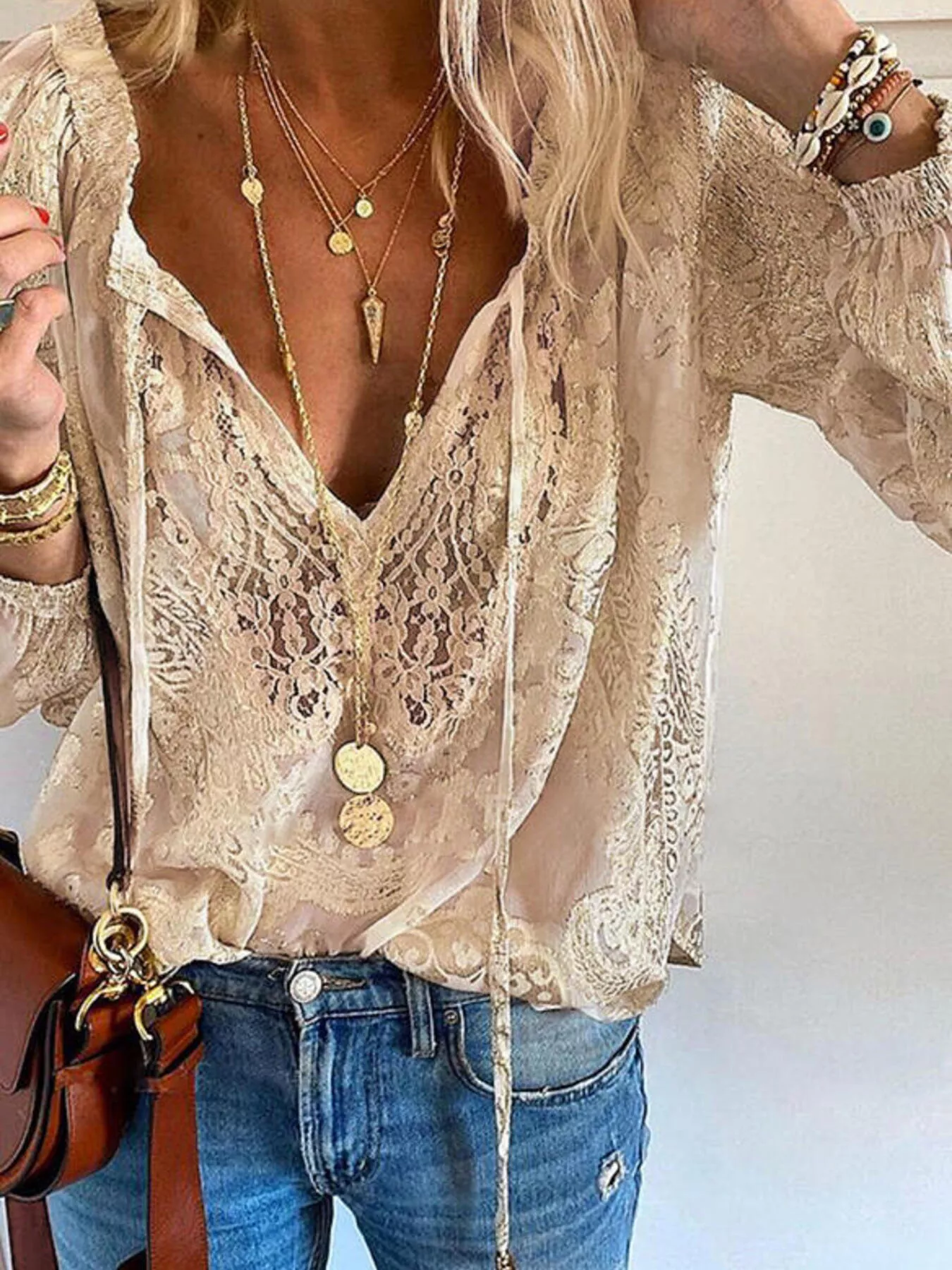 Lace Tie-Neck Blouse - Image 11
