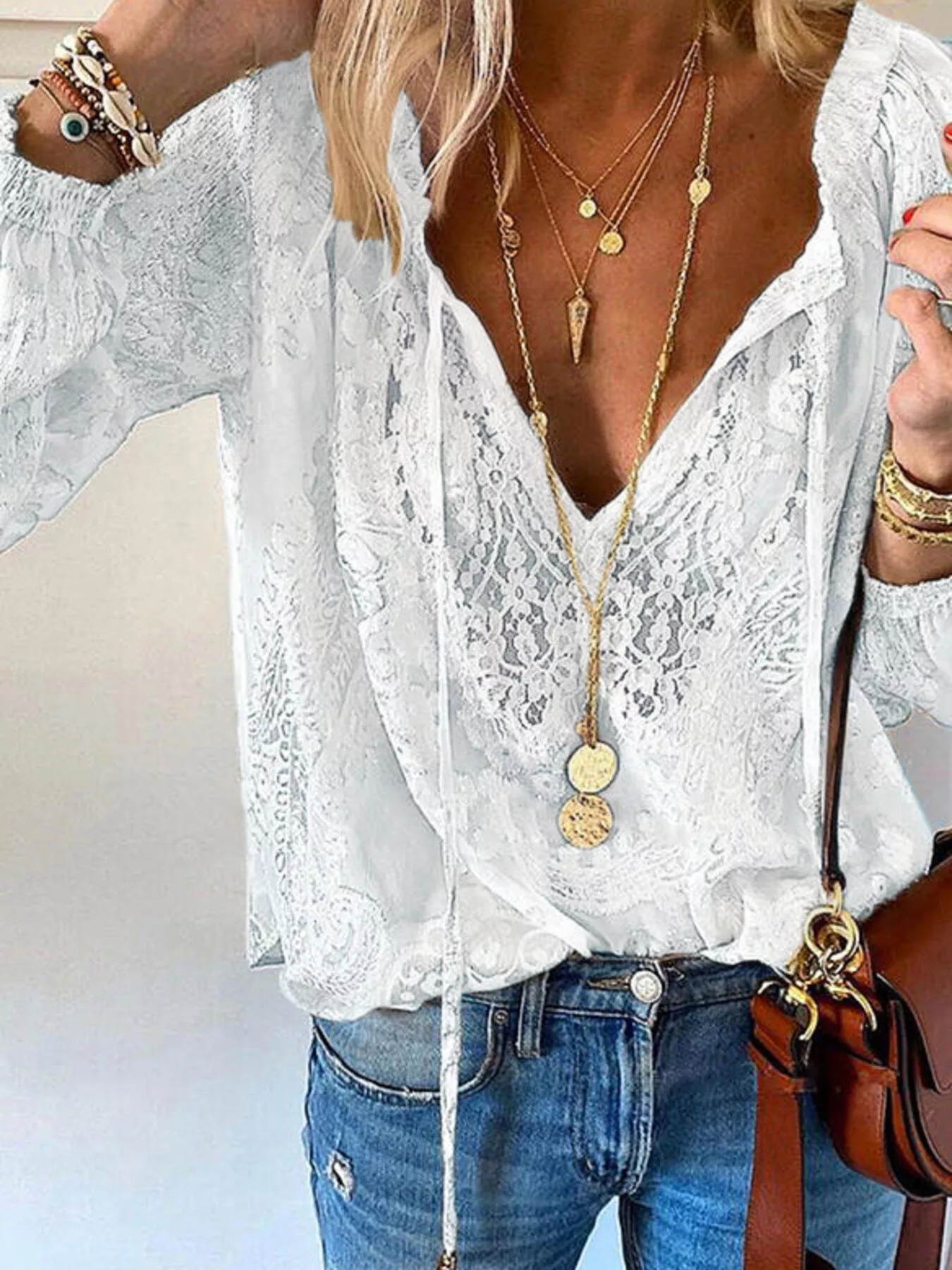 Lace Tie-Neck Blouse - Image 2