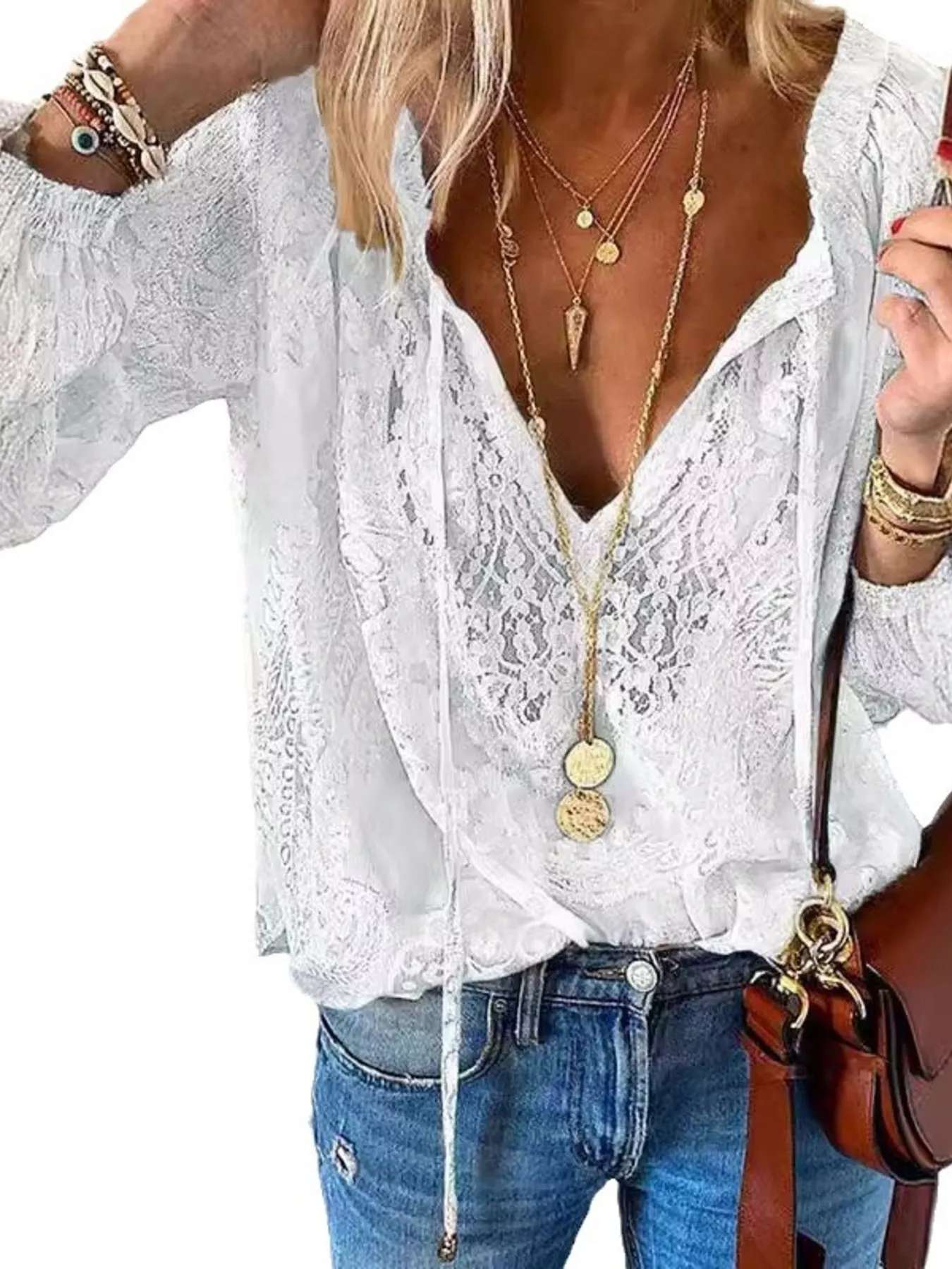 Lace Tie-Neck Blouse - Image 3