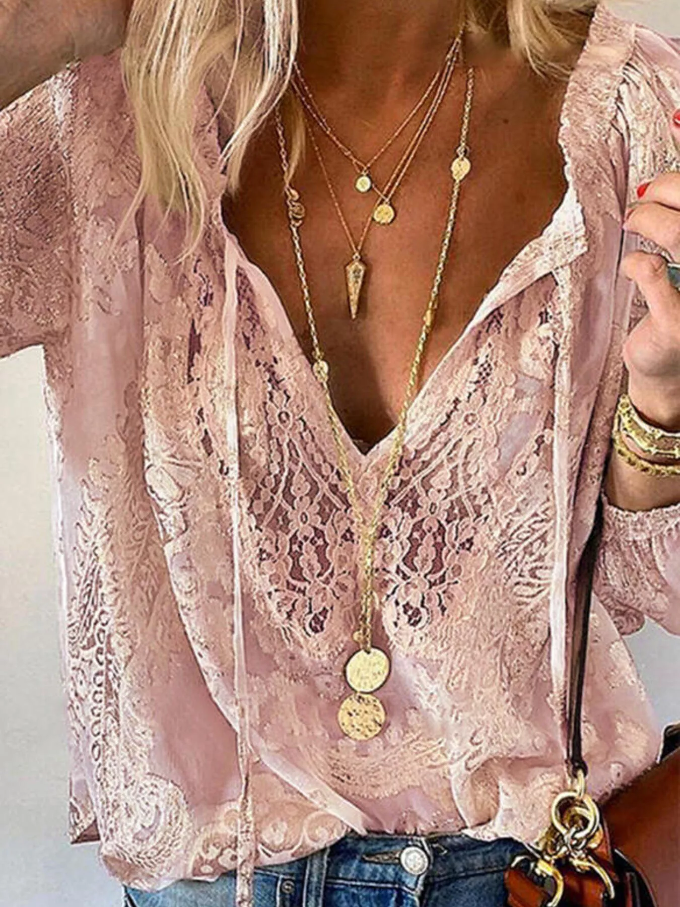 Lace Tie-Neck Blouse - Image 4