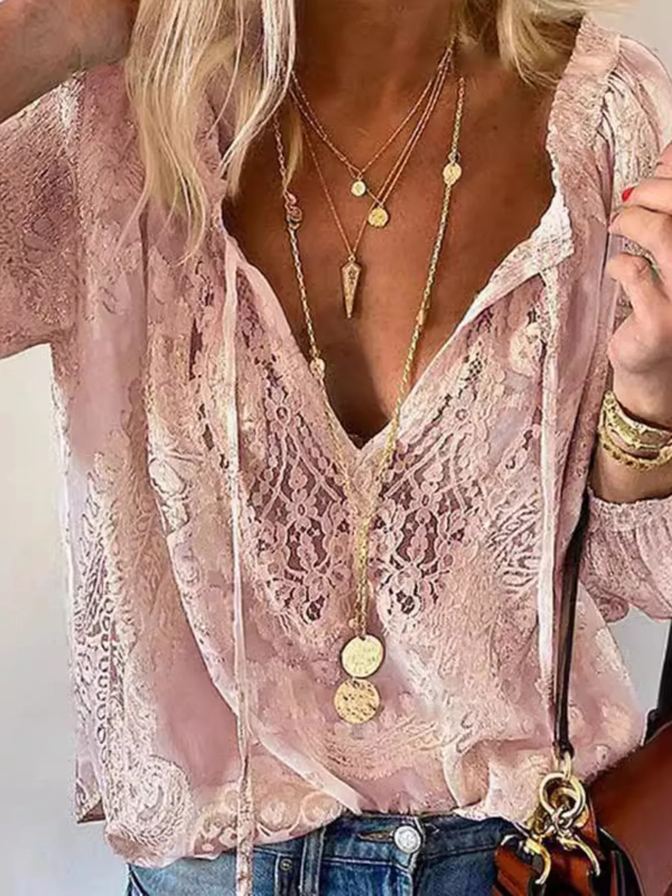 Lace Tie-Neck Blouse - Image 5