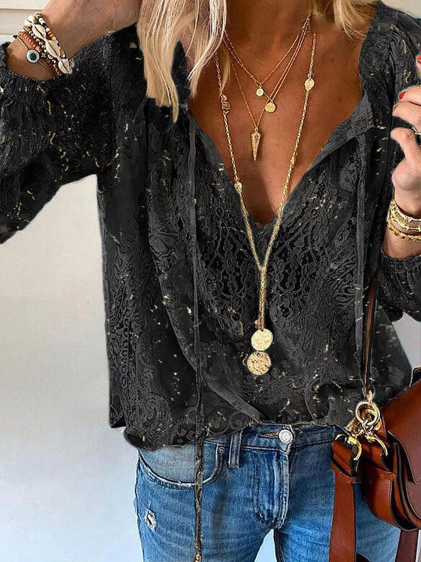 Lace Tie-Neck Blouse - Image 7