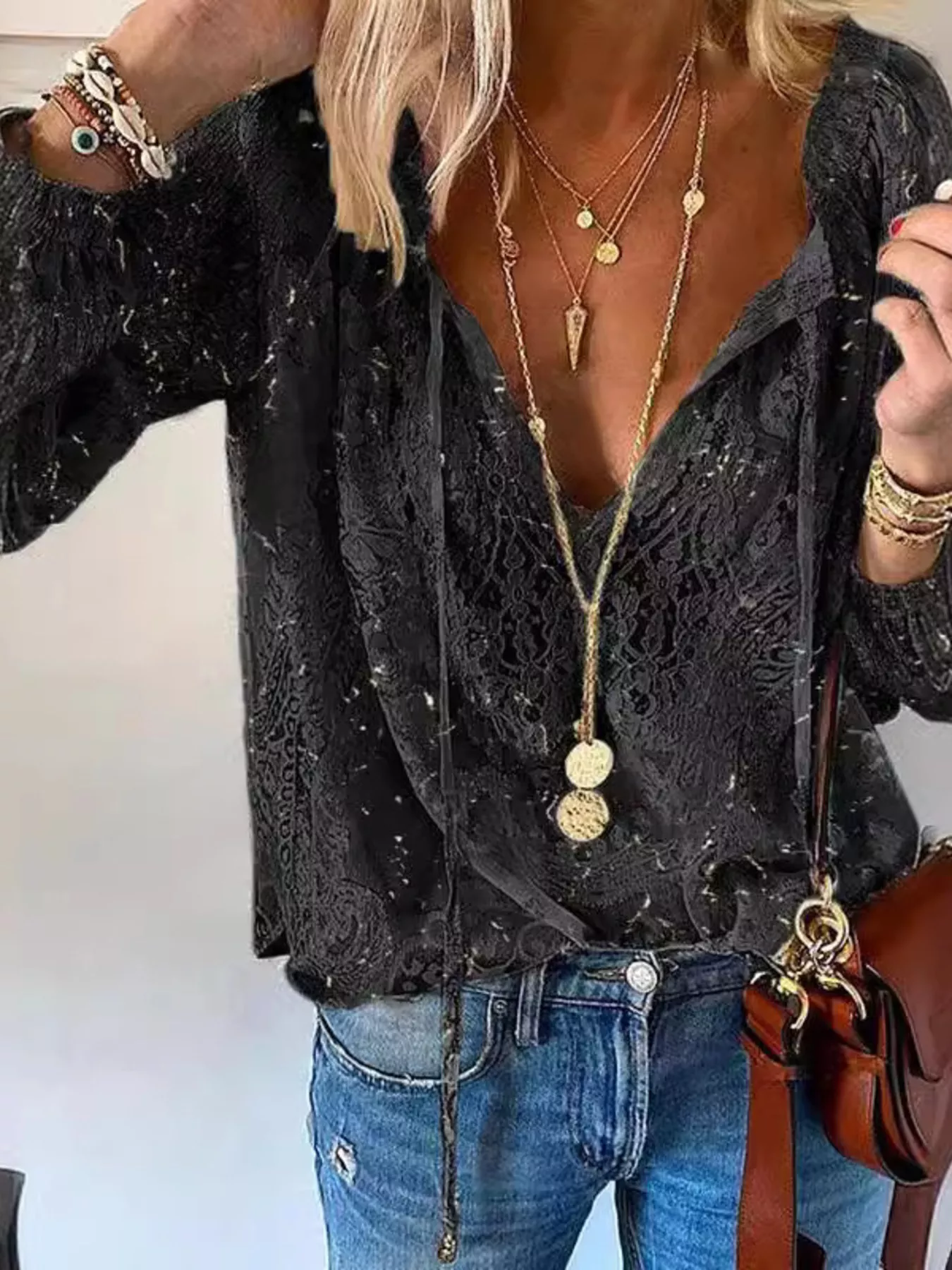 Lace Tie-Neck Blouse - Image 8