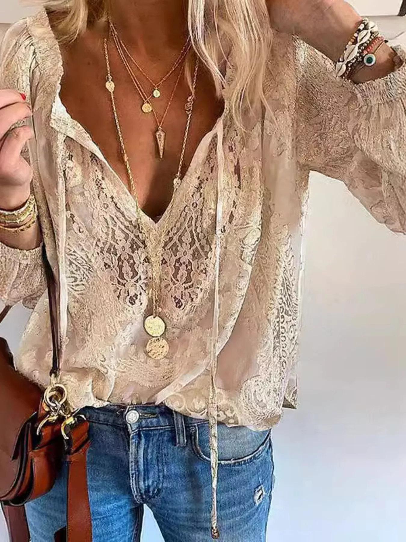 Lace Tie-Neck Blouse - Image 9