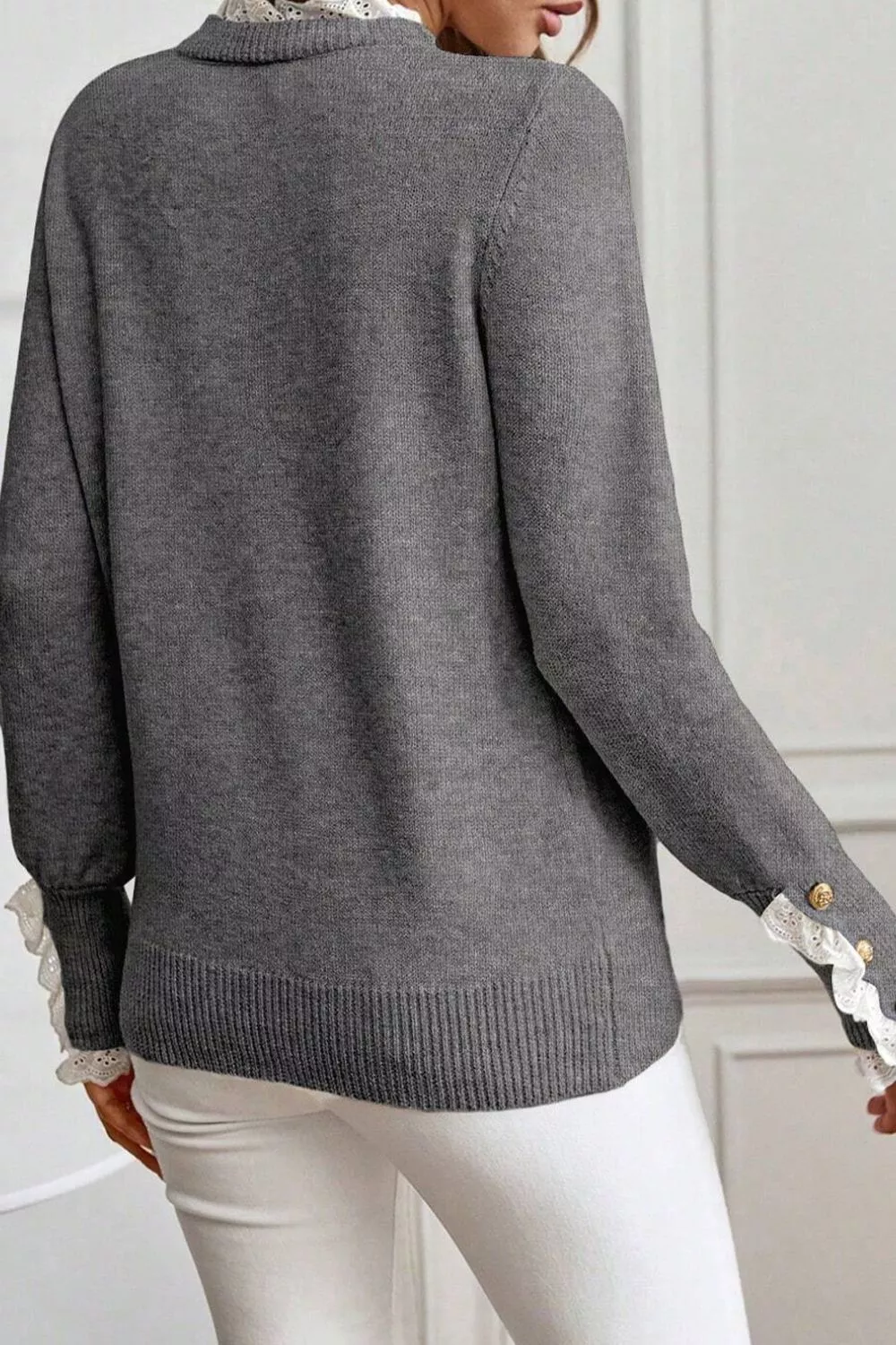 Lace Trim Mock Neck Sweater - Image 3