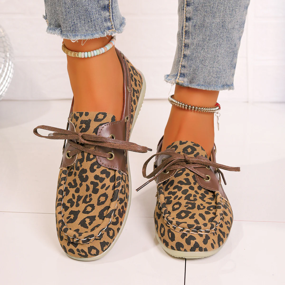 Lace Up Leopard Slip-Ons - Image 4