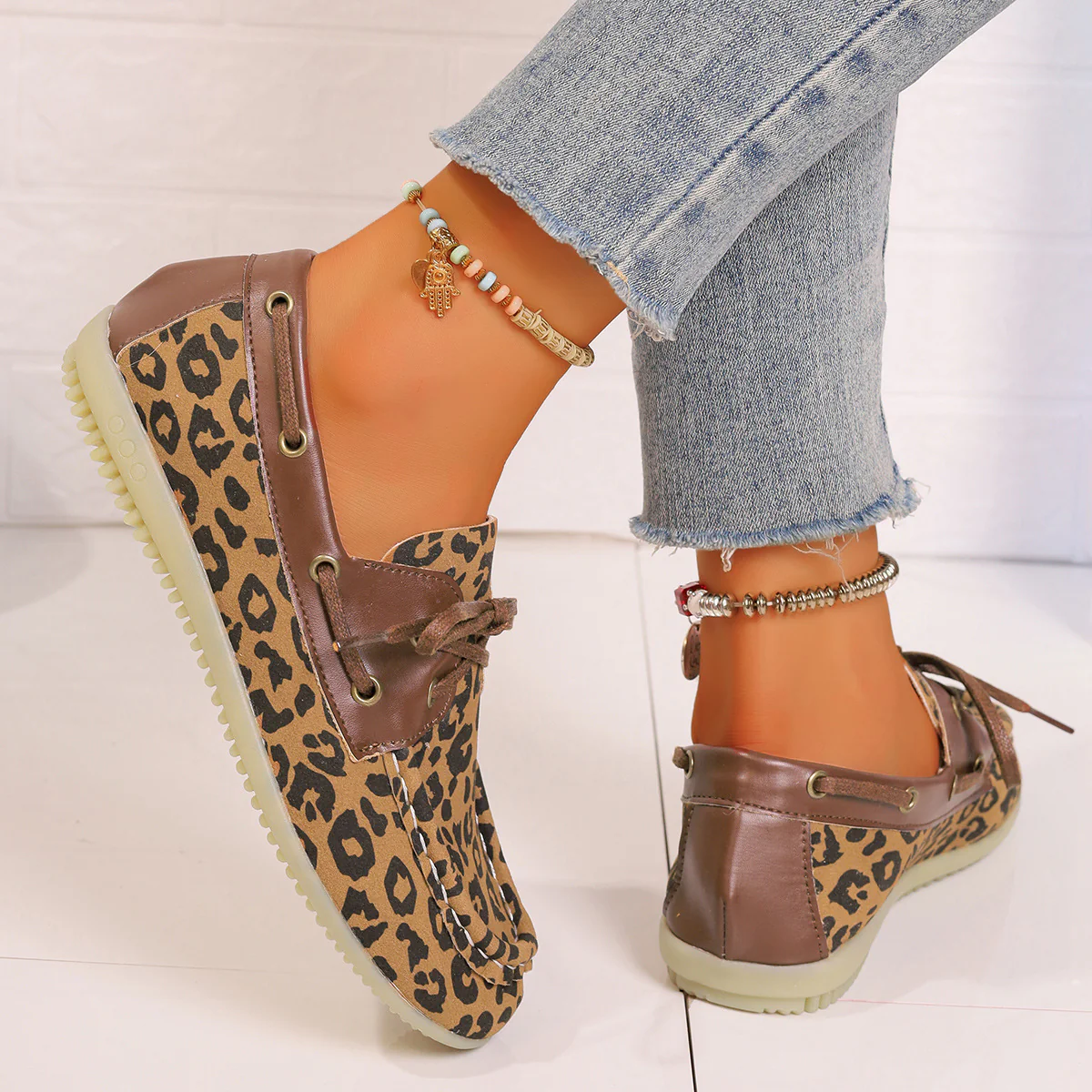 Lace Up Leopard Slip-Ons - Image 5