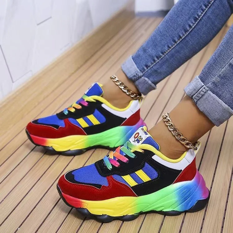 Lace-Up Mesh Round Toe Platform Sneakers - Image 3