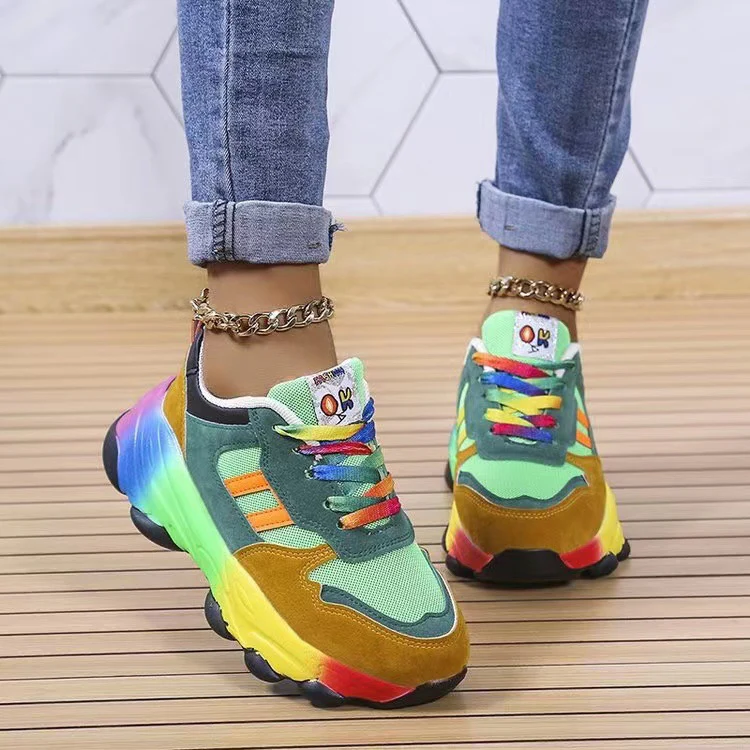 Lace-Up Mesh Round Toe Platform Sneakers - Image 5