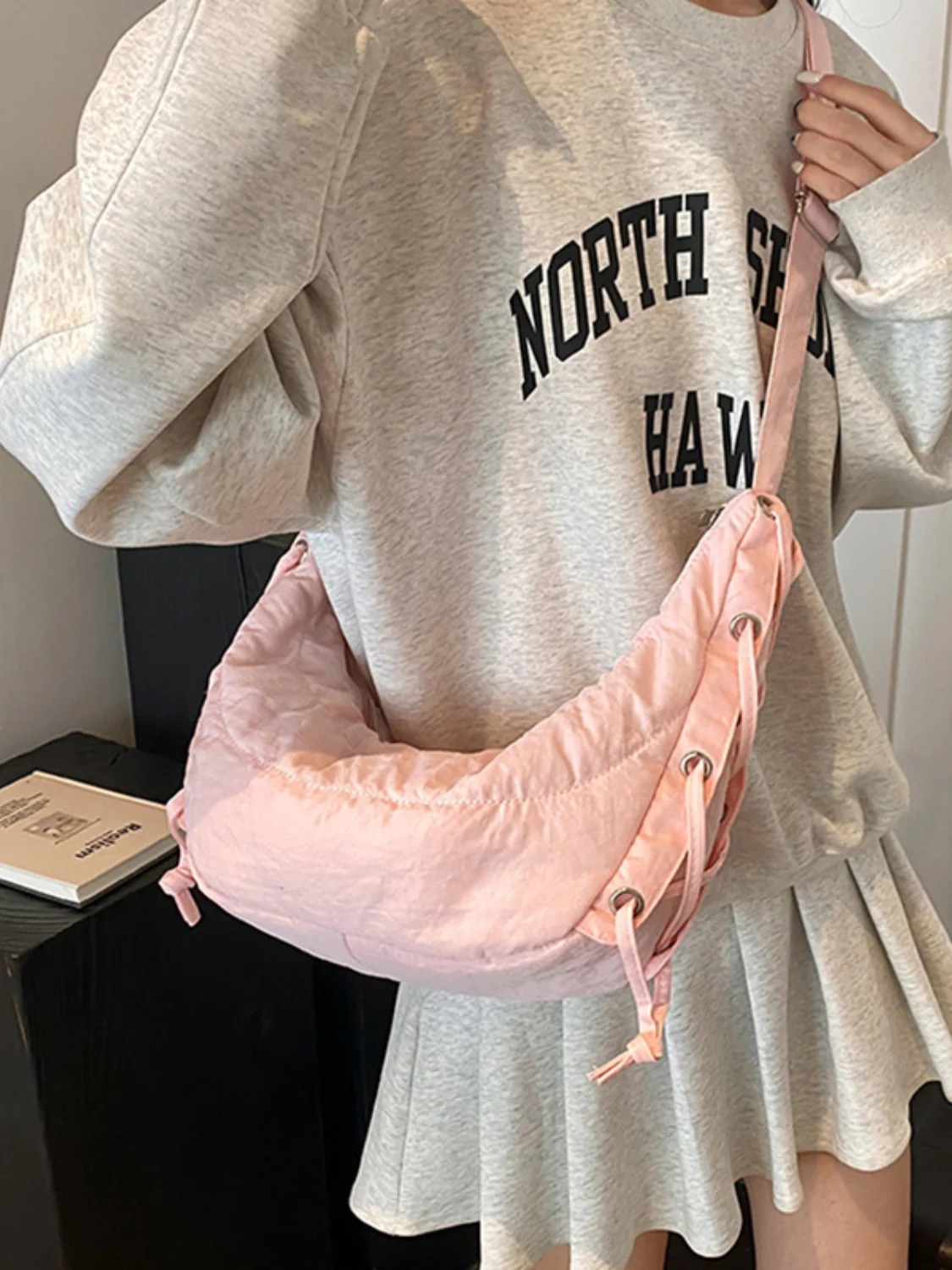Lace-Up Polyester Crossbody Bag - Image 11