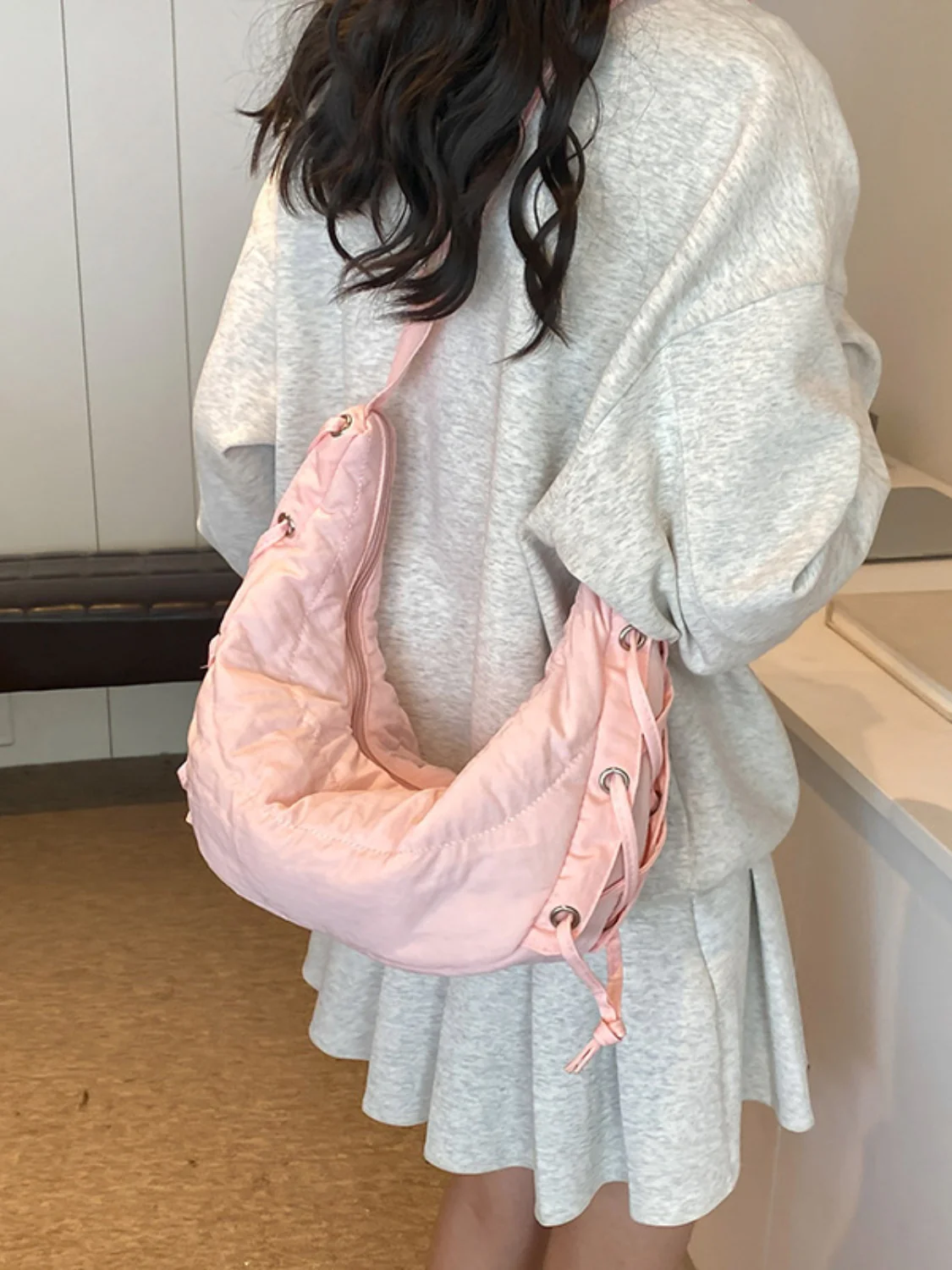 Lace-Up Polyester Crossbody Bag - Image 12
