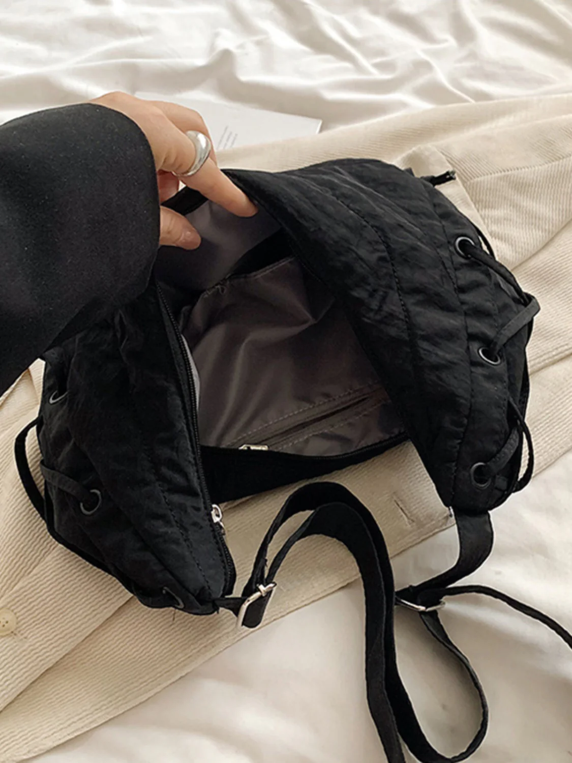 Lace-Up Polyester Crossbody Bag - Image 24