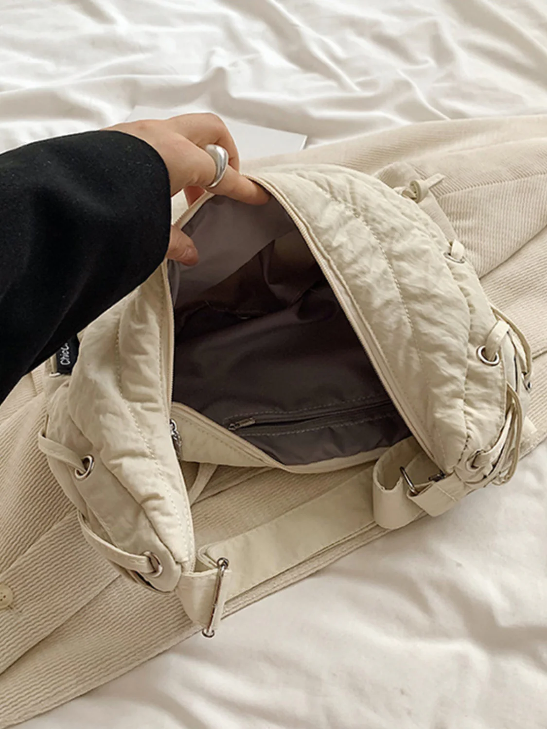 Lace-Up Polyester Crossbody Bag - Image 3