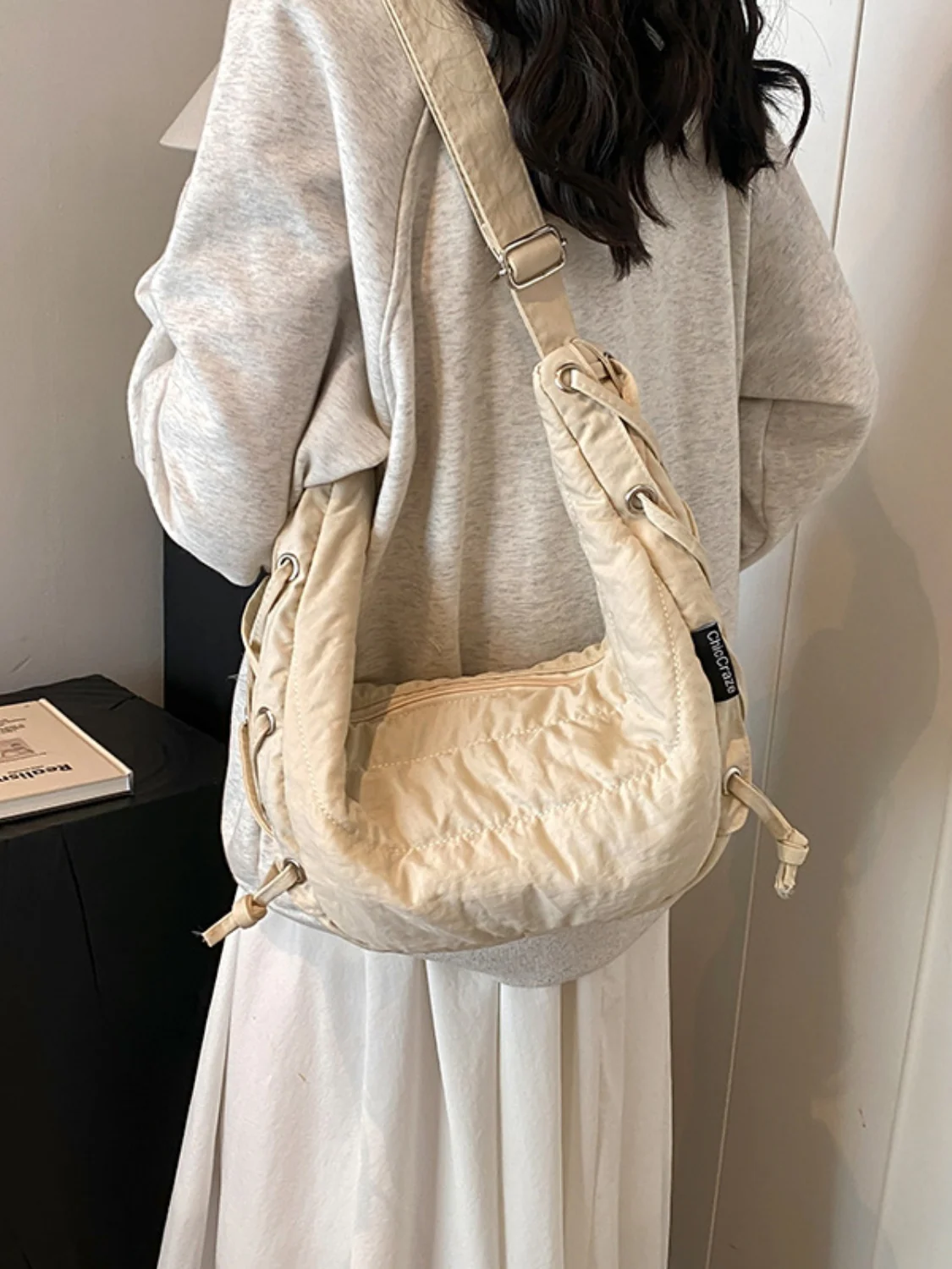 Lace-Up Polyester Crossbody Bag - Image 7