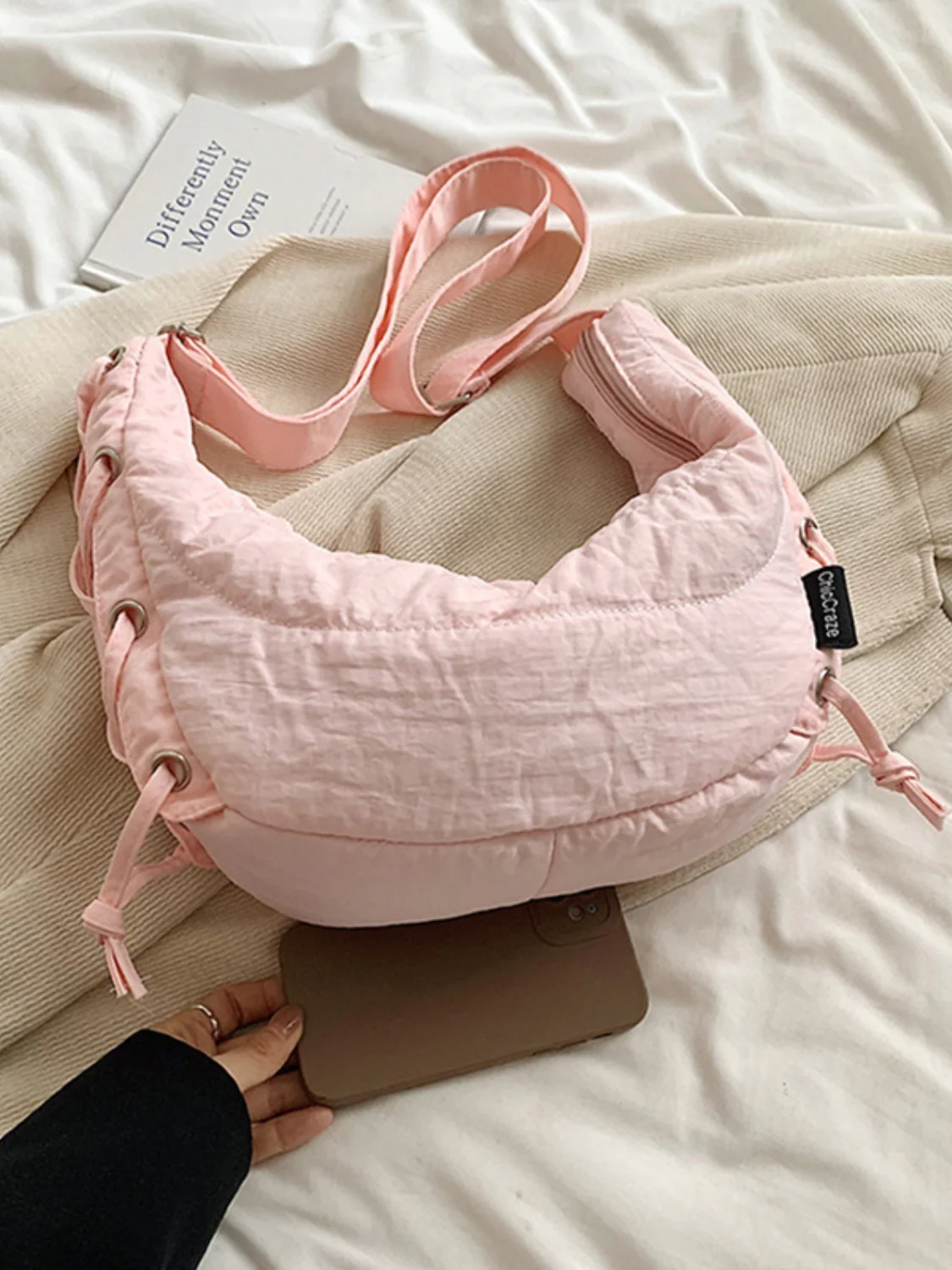 Lace-Up Polyester Crossbody Bag - Image 9