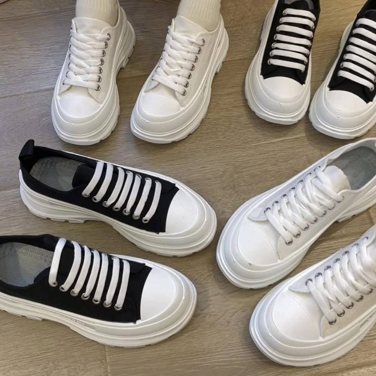 Lace Up Round Toe Platform Sneakers - Image 2