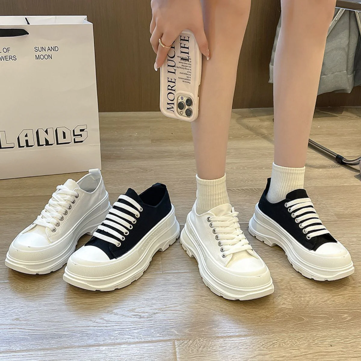 Lace Up Round Toe Platform Sneakers - Image 3