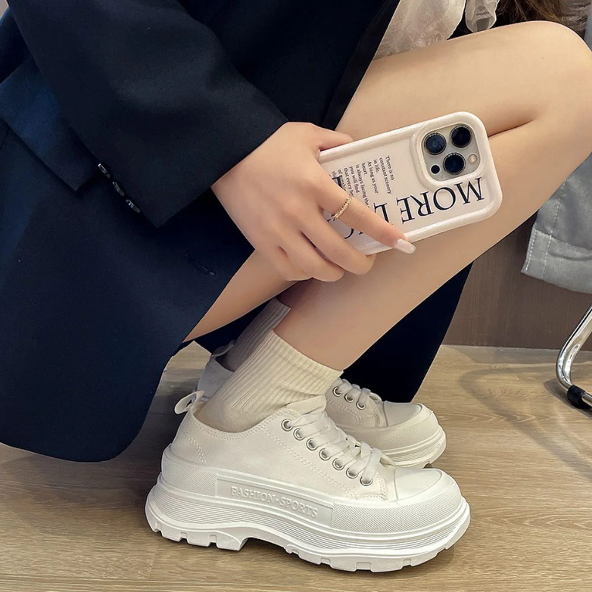 Lace Up Round Toe Platform Sneakers - Image 7