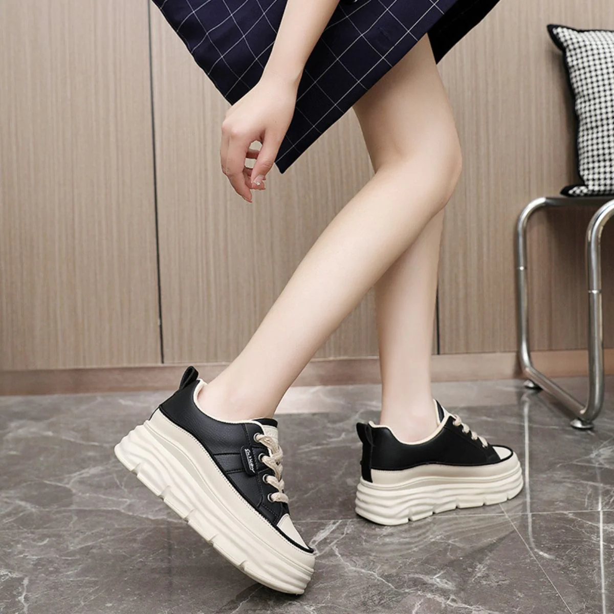 Lace Up Round Toe Platform Sneakers - Image 2