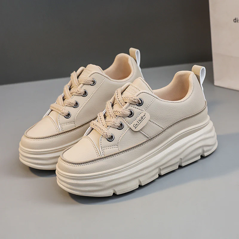 Lace Up Round Toe Platform Sneakers - Image 4