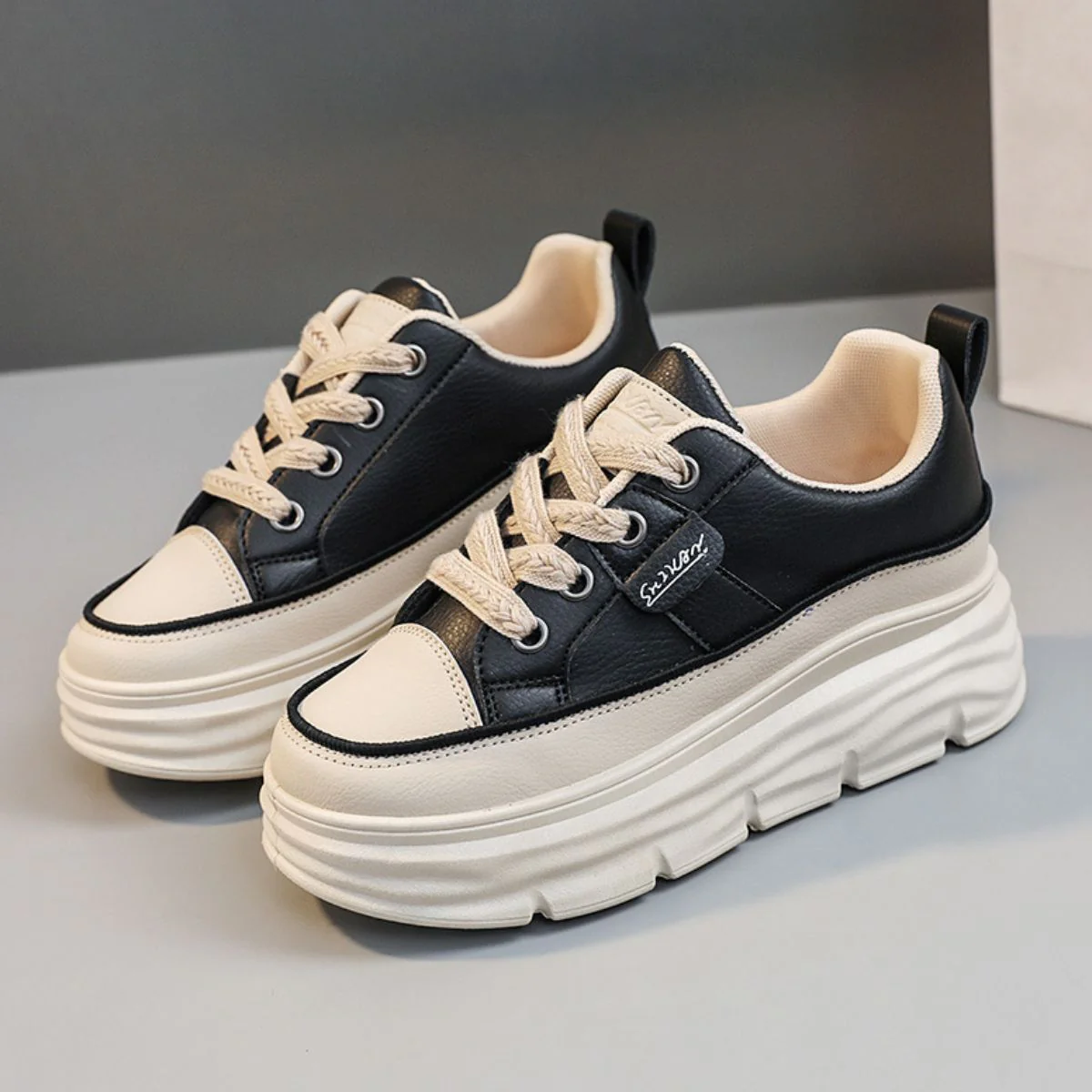 Lace Up Round Toe Platform Sneakers - Image 5