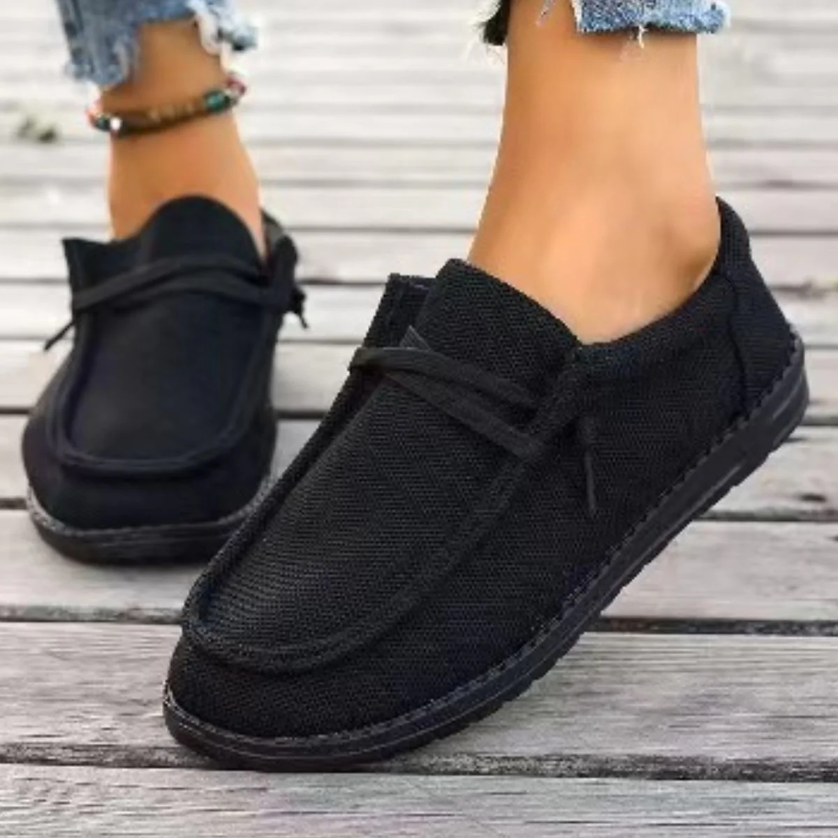 Lace Up Round Toe Slip-Ons - Image 2
