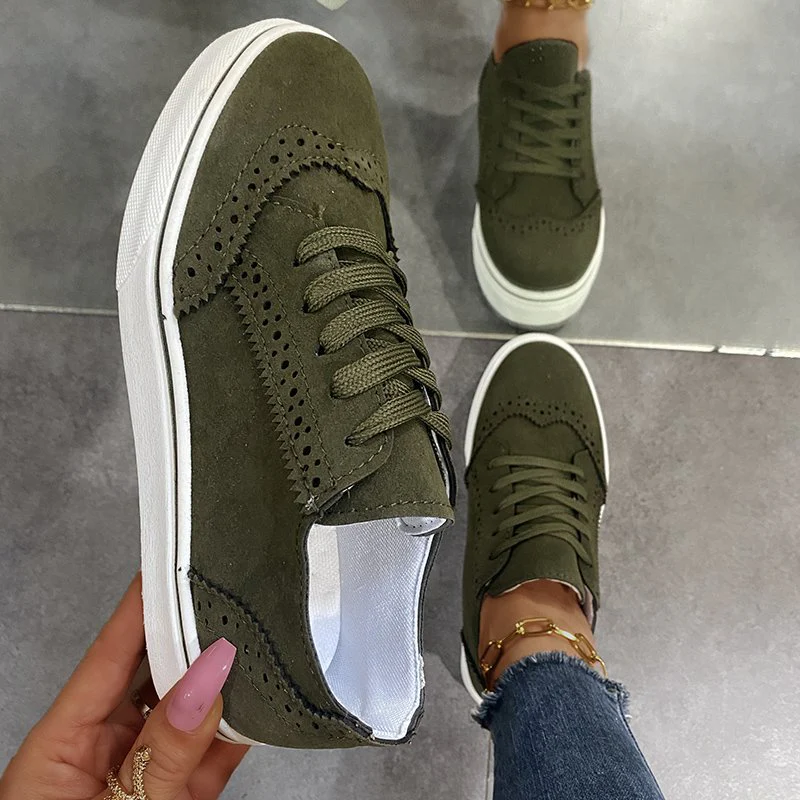 Lace-Up Suedette Flat Sneakers - Image 4