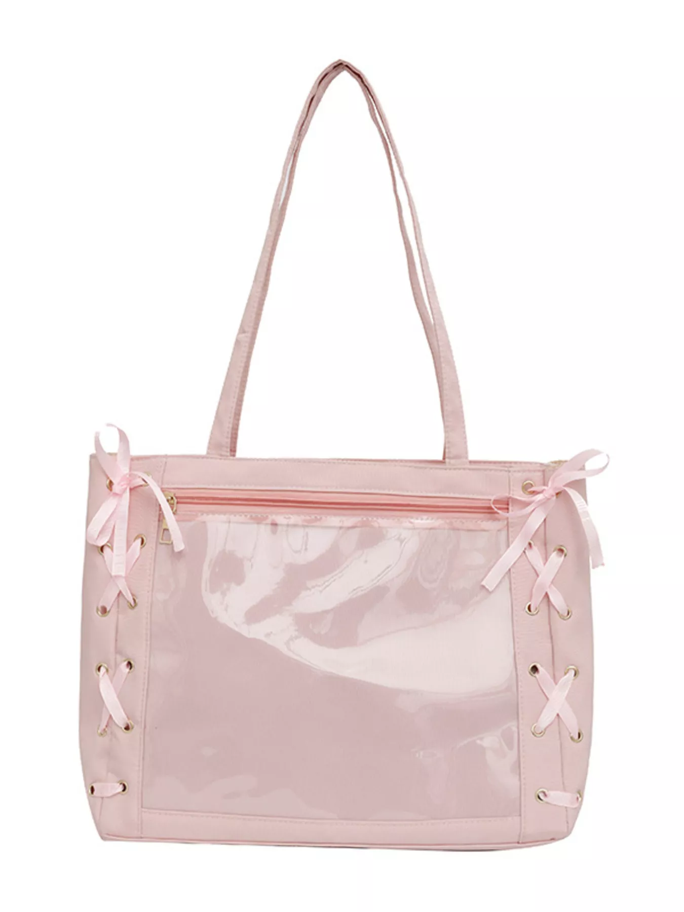 Lace-Up Trim Clear Panel Shoulder Bag - Image 13