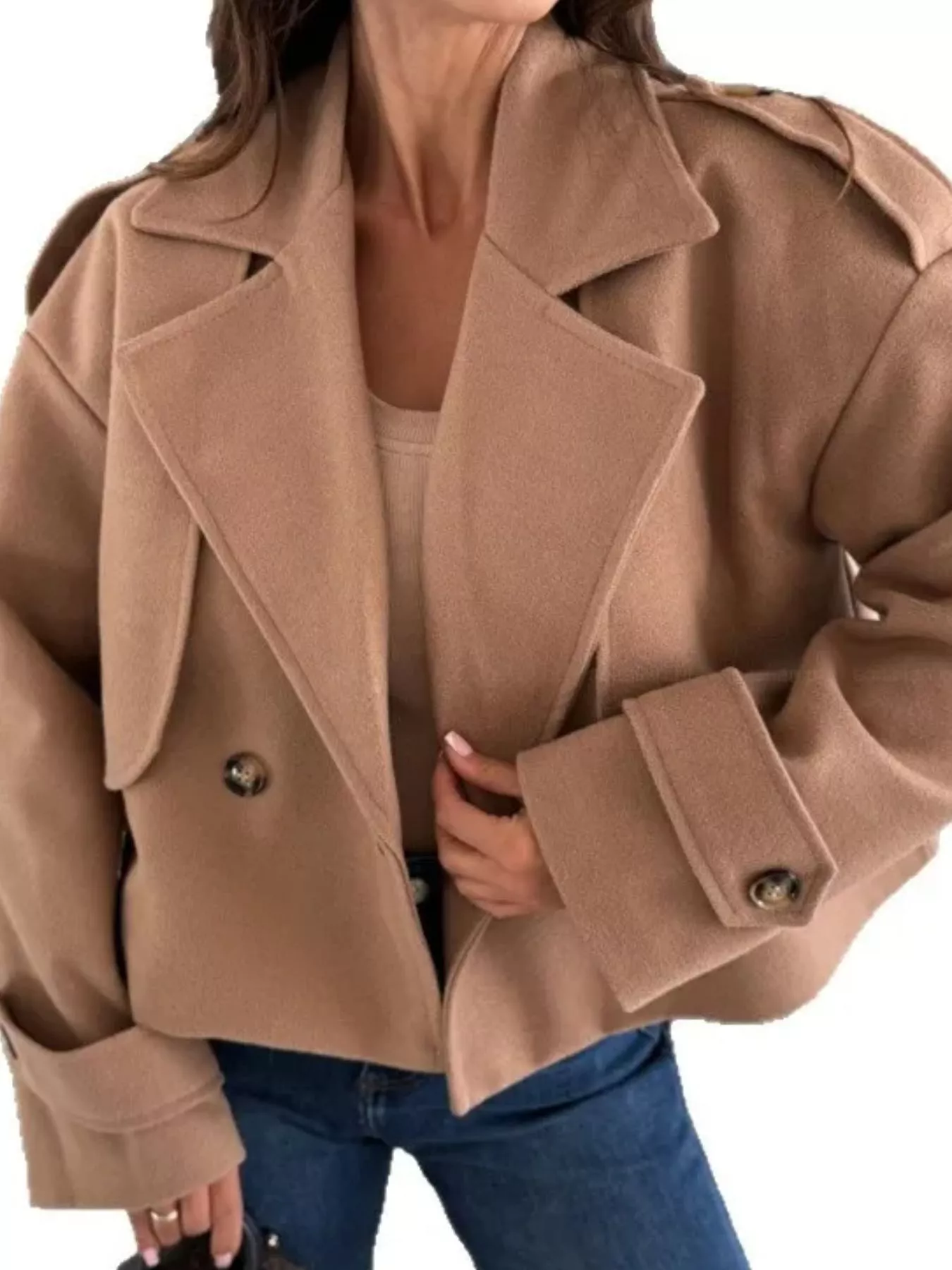 Lapel Collar Dropped Shoulder Jacket - Image 2