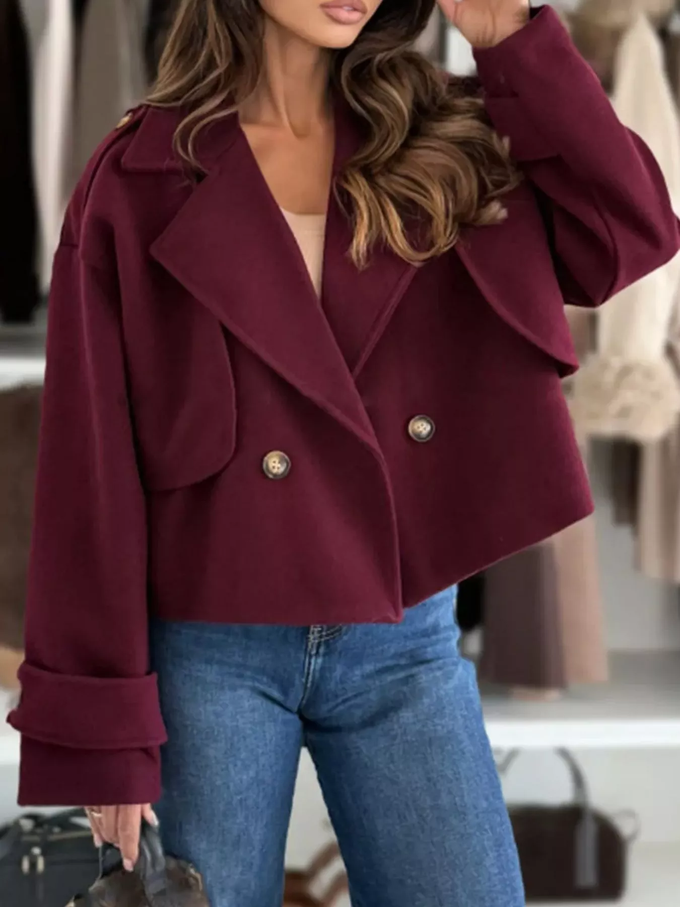 Lapel Collar Dropped Shoulder Jacket - Image 5