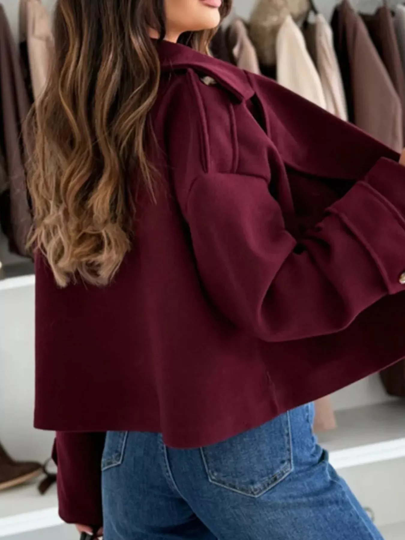 Lapel Collar Dropped Shoulder Jacket - Image 6