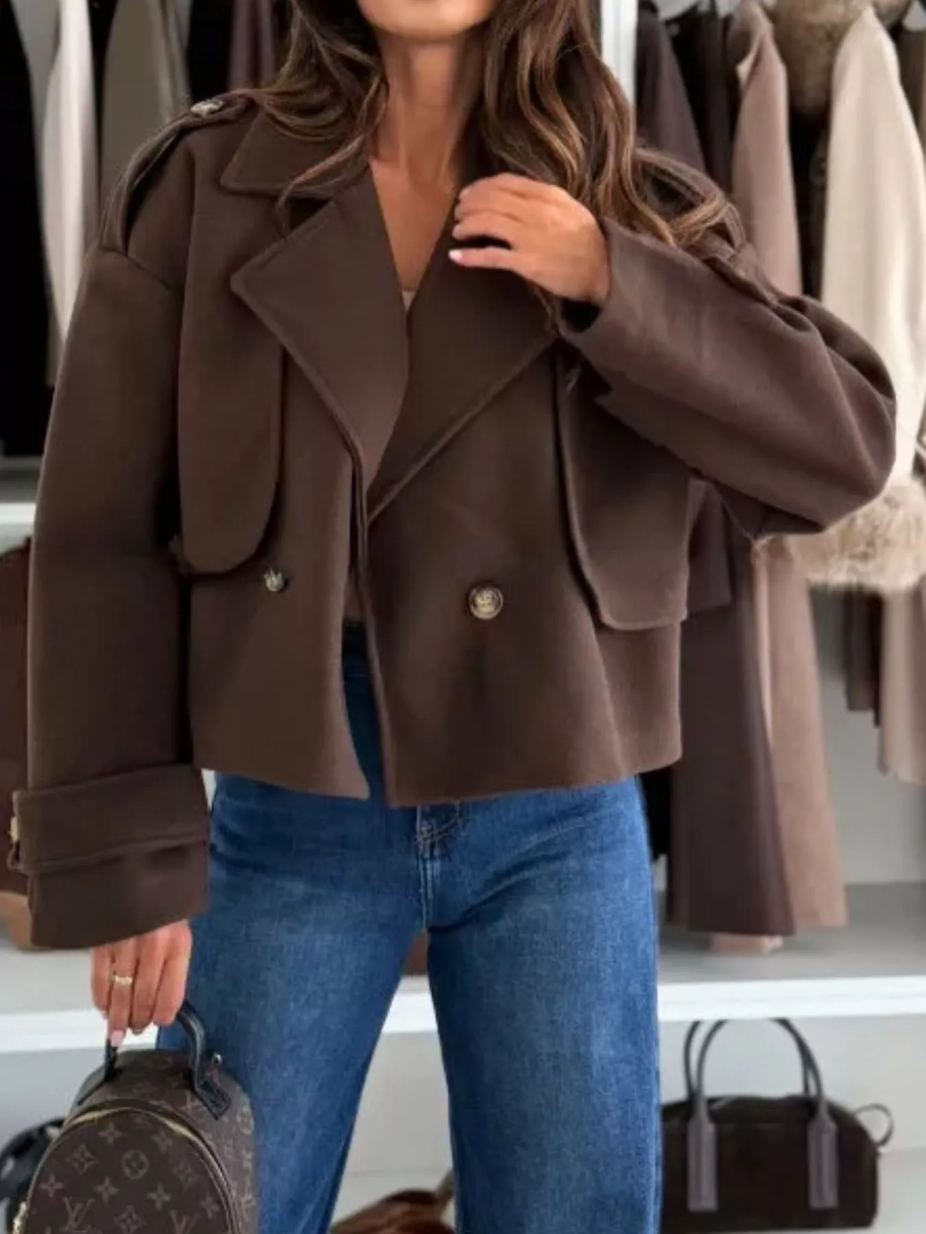 Lapel Collar Dropped Shoulder Jacket - Image 7