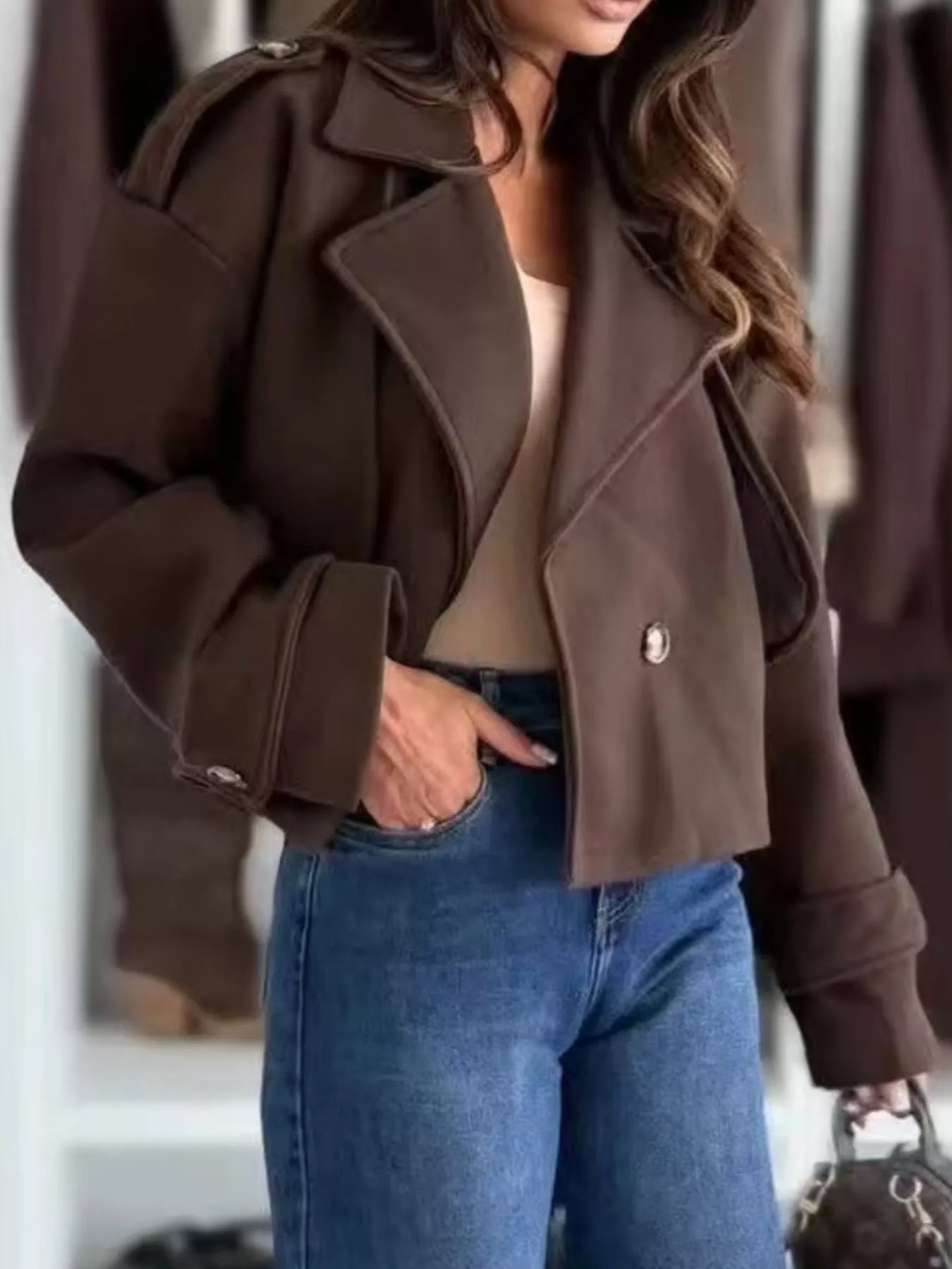 Lapel Collar Dropped Shoulder Jacket - Image 8